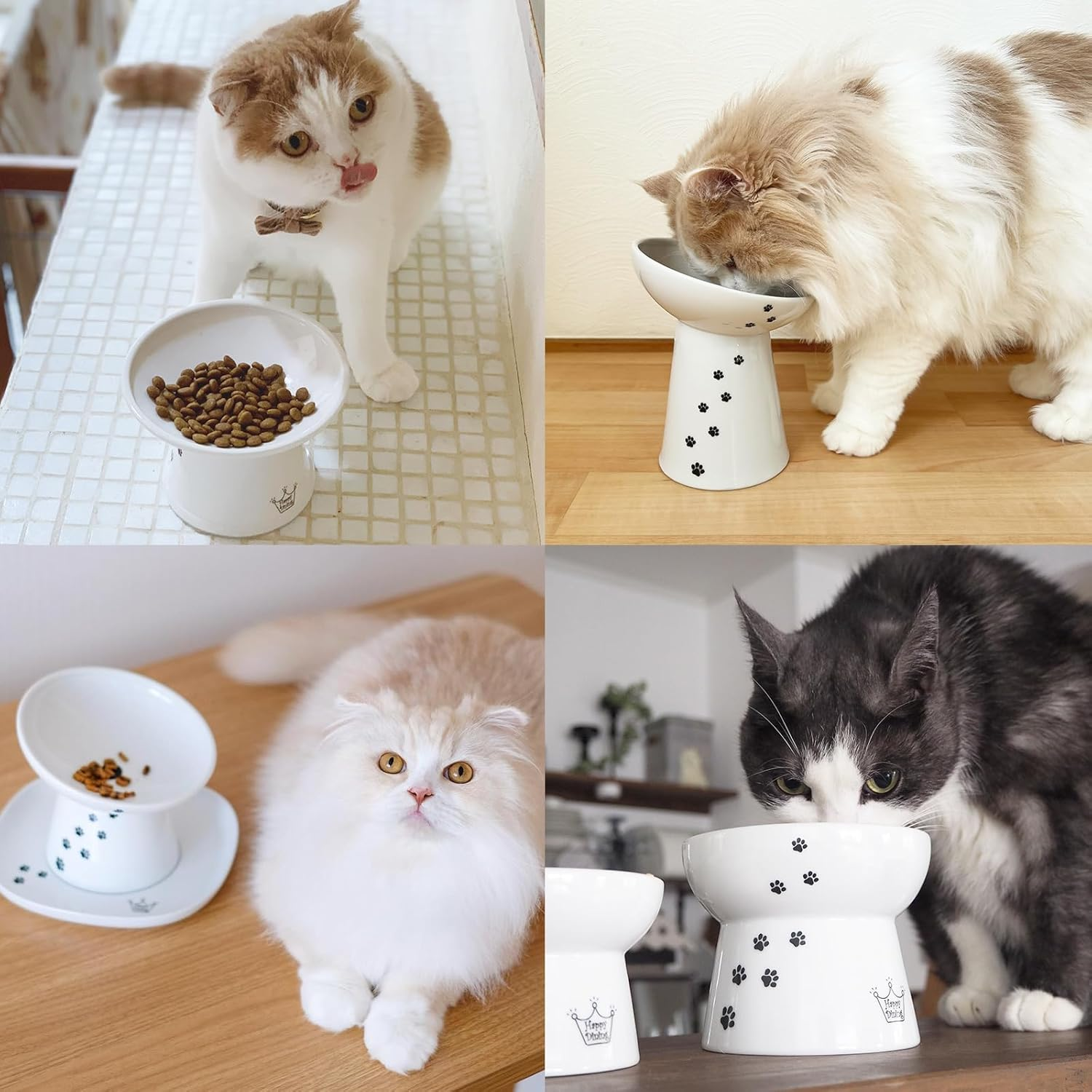 Necoichi Happy Dining Cat Foods Bowl with Legs Regular, Cat Pattern, Reduces Spitting Back, Microwave & Dishwasher Safe image number 1
