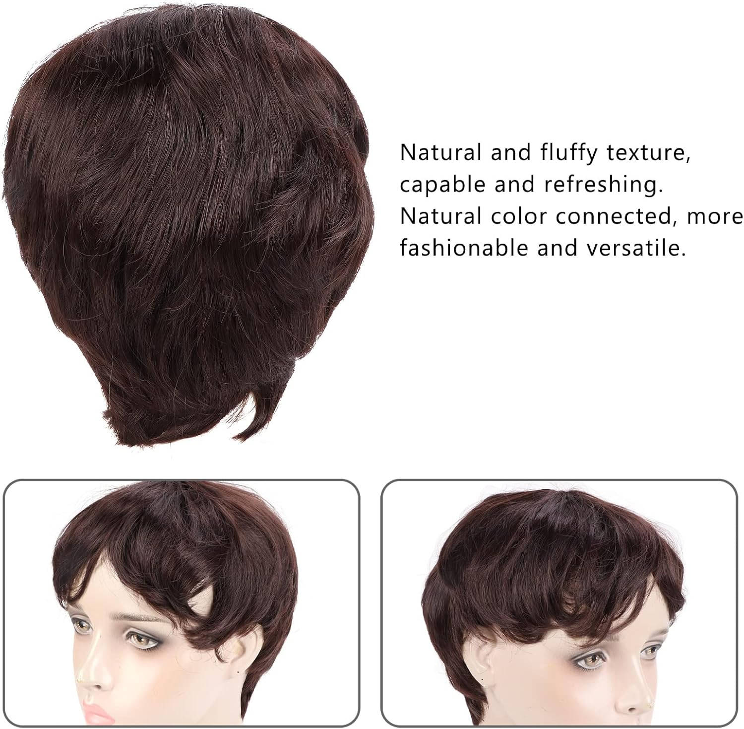 Short Brown Wigs for Men, Mens Dark Brown Wig Short Men Wig Curly Men'S Wig with Side Swept Bangs Synthetic Full Wig for Male Daily Party Costume Cosplay Wear, Hair Replacement image number 2