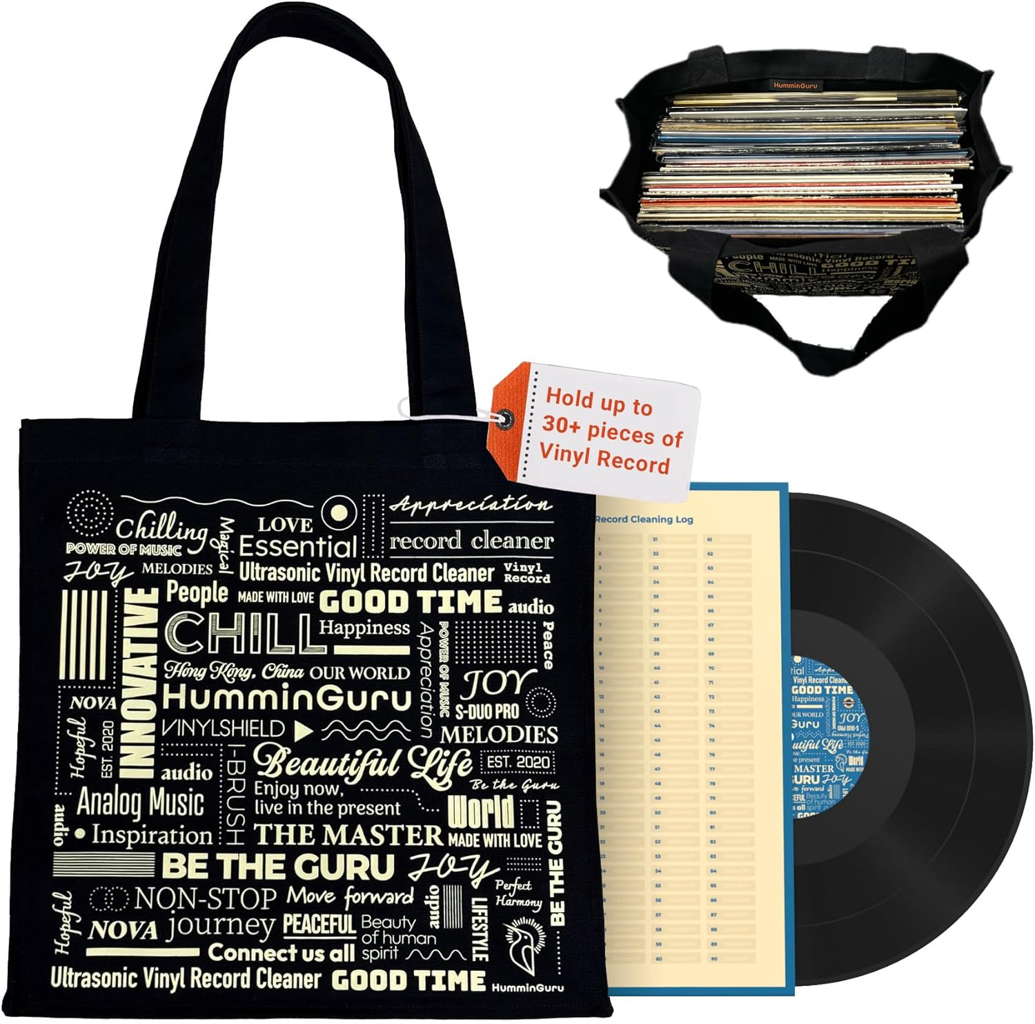 Humminguru Vinyl Record Tote Bag&ndash; Large Capacity Durable Canvas Bag for Vinyl Albums, 15&rdquo;Laptop, Headphones, Books & More image number 4