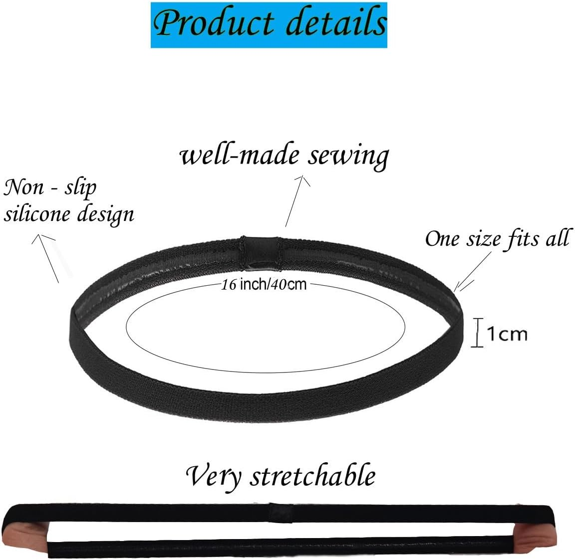 Hexchasty 9Pcs Elastic Thin Headbands for Women Stretchy Skinny Headbands Sports Athletic Hair Bands for Women Men Girls Boys Teen Black Multi-Colored