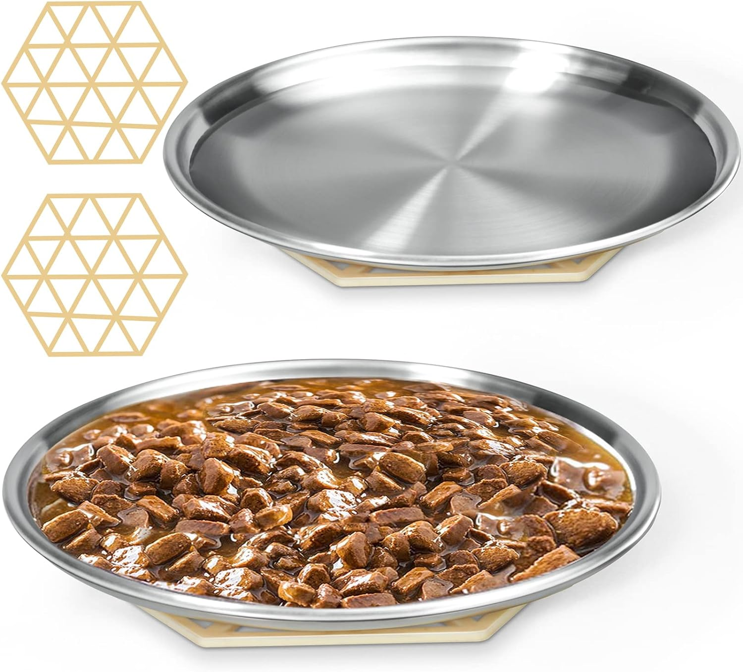 Stainless Steel Cat Dishes for Food and Water Bowls for Small and Medium Pets Relief of Whisker Fatigue -2 Sets Shallow Style image number 6