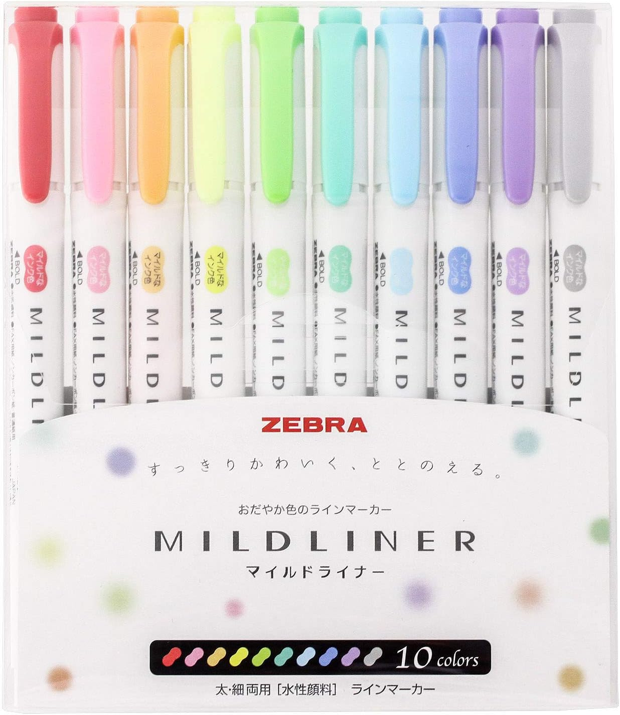 Zebra Wkt7-10C Fluorescent Pen, Mild Liner, 10 Colours