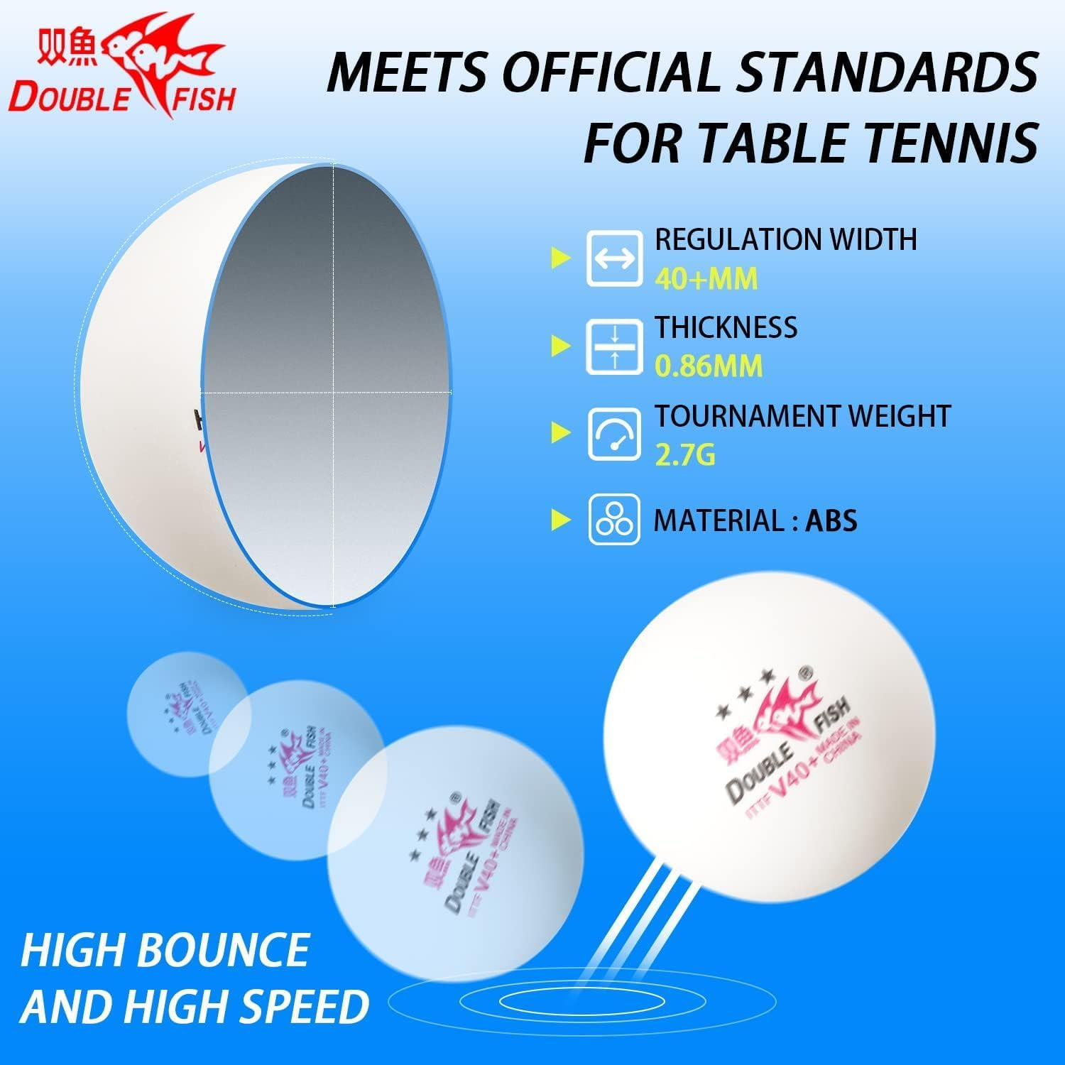 DOUBLE FISH Ping Pong Balls White ITTF Approval Professional 3-Star Ping Pong Ball WTT Smash Offical Table Tennis Balls 40+ABS Training Balls Liu Shiwen Training Competition