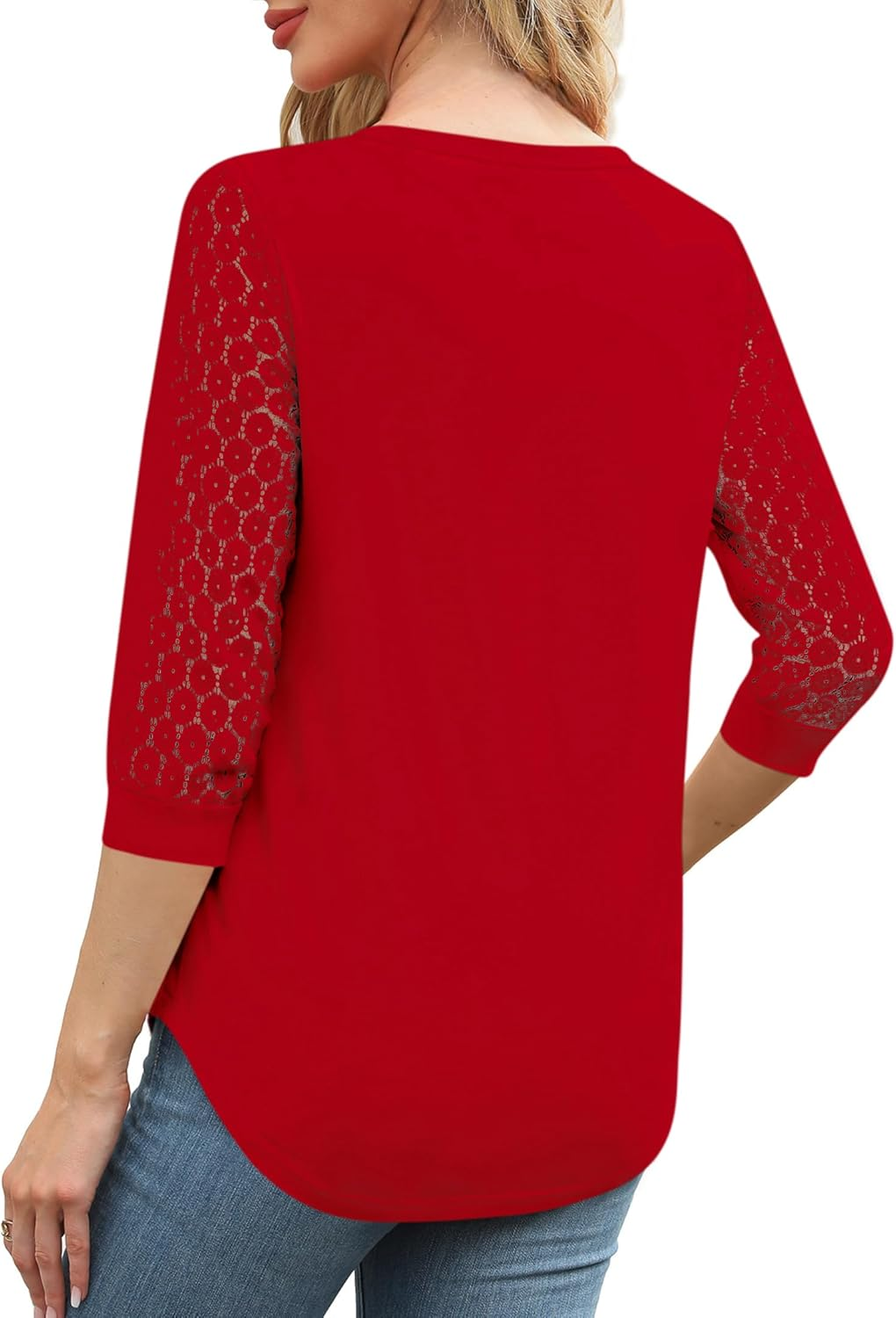 Cicy Bell Women'S Blouses V-Neck 3/4 Lace Sleeve Tops for Business & Casual Wear image number 3