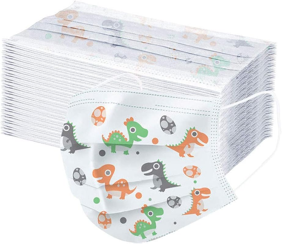10/20/30/40/50/100 Pcs Earloop Disposable Cover for Kids,Oral Protection 3-Ply Filter Dustproof Waterproof Cover Dinosaur Print Children Face_Masks (50PCS, White) image number 4