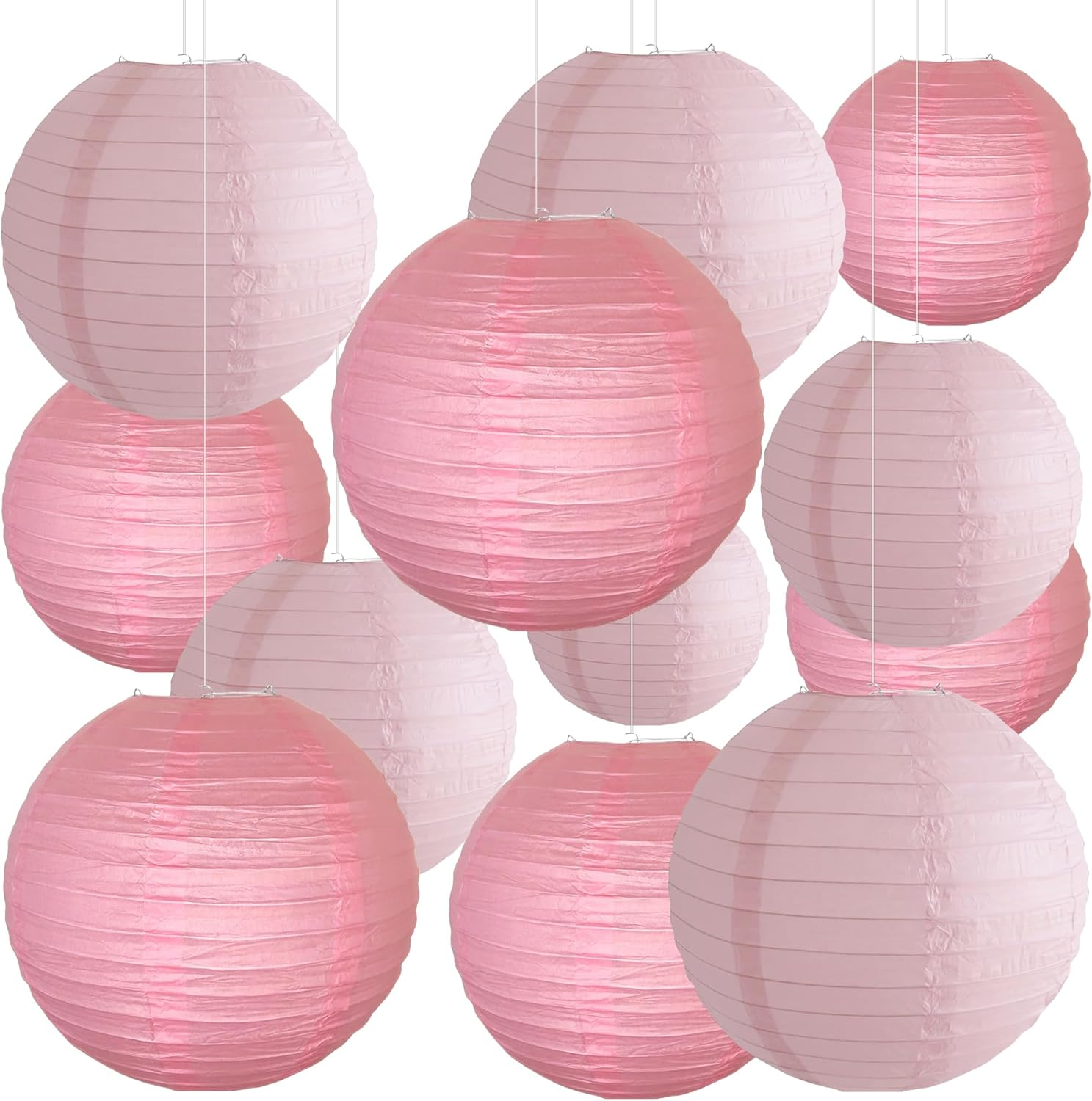 20Pcs Paper Lanterns Decorative, Hot Pink round Hanging Paper Lanterns Decorations for Rustic Party Bridal Shower Wedding Birthday Home Decor image number 3