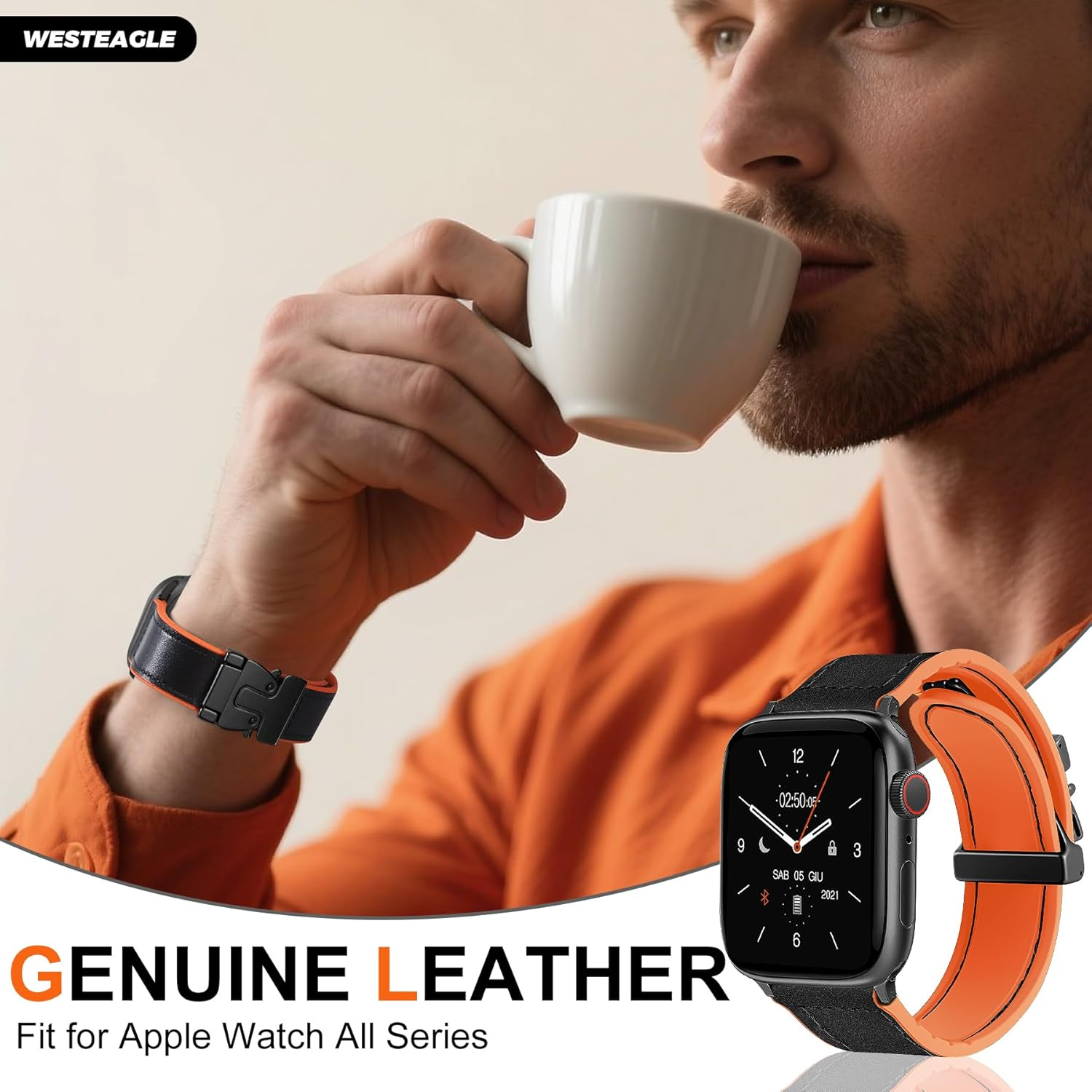 Westeagle Magnetic Leather Bands Compatible with Apple Watch 49Mm 46Mm 45Mm 44Mm 42Mm 41Mm 40Mm 38Mm for Men Women, Genuine Leather with Magnetic Buckle for Iwatch Ultra 1/2 Series SE/10/9/8/7/6/5/4/3 image number 3