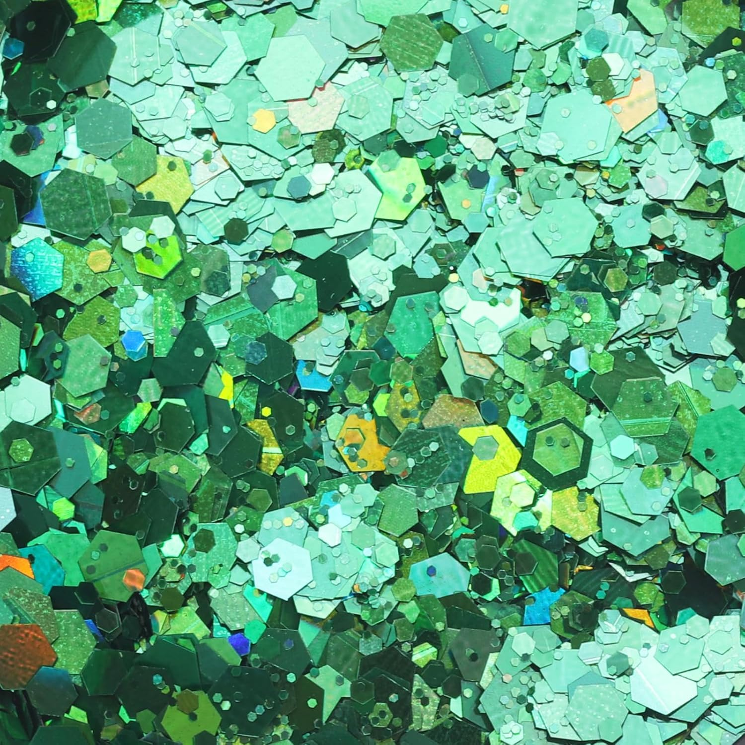 Uxcell Holographic Chunky Glitters 3.5Oz/100G Laser Green Holographic Glitters Powder Mixed Chunky & Fine Flakes Iridescent Sequins for Nail, Hair image number 6