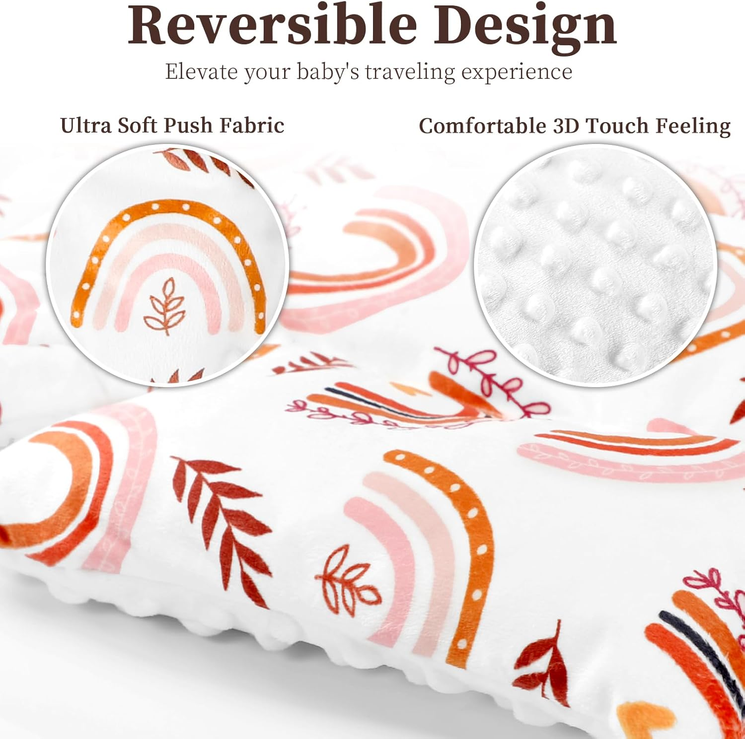 Pea Pod Infant Car Seat Insert with 3 Strap Covers, 3 in 1 Reversible Rainbow Baby Car Seat Head Support for Newborn, 3D Soft Carseat Cushion for Preemie to Infant, Stroller, Swing, Bouncer image number 3