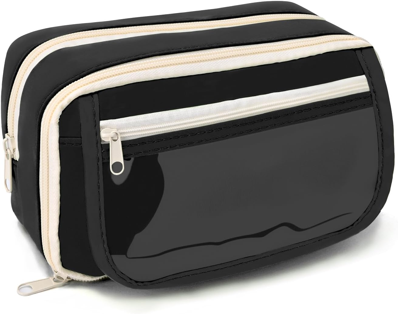 BAYTORY Large Capacity Pencil Case, Aesthetic Back to School Pencil Cases with 4 Compartments, Canvas Pencil Case for Makeup Bag and Stationery Organizer (Beige)