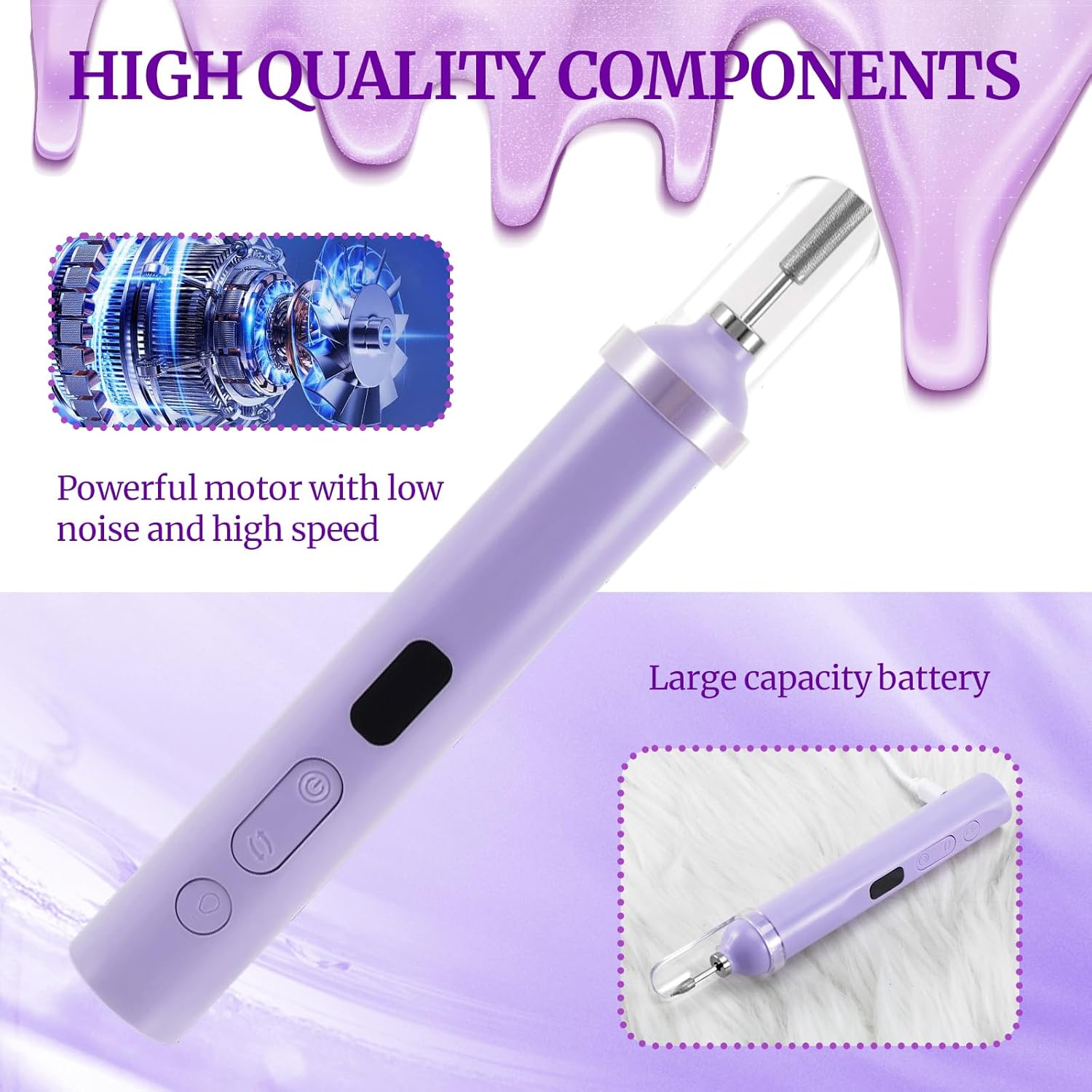 Electric Nail Drill Set for Manicure, Pedicure, Nail File Kit with 8 Bits, Professional Nail Care Tool for Acrylic Gel Nails, Home Salon image number 3