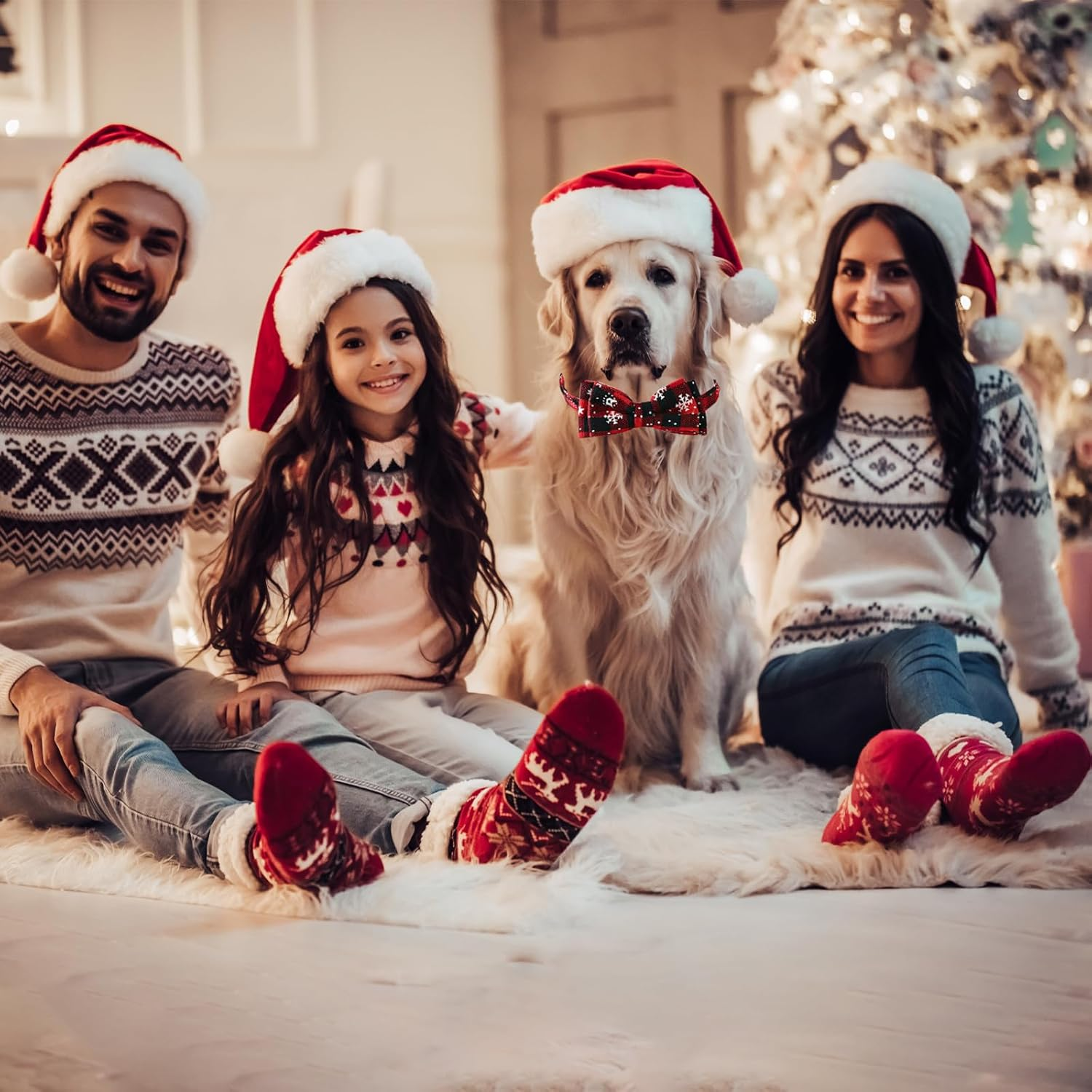 Christmas Collar Dog Cat Christmas Collar Christmas Collar with Removable Bow, Collars with Bow Tie Christmas, Checked Costume Dog Collar for Cats and Puppies (Red) image number 2