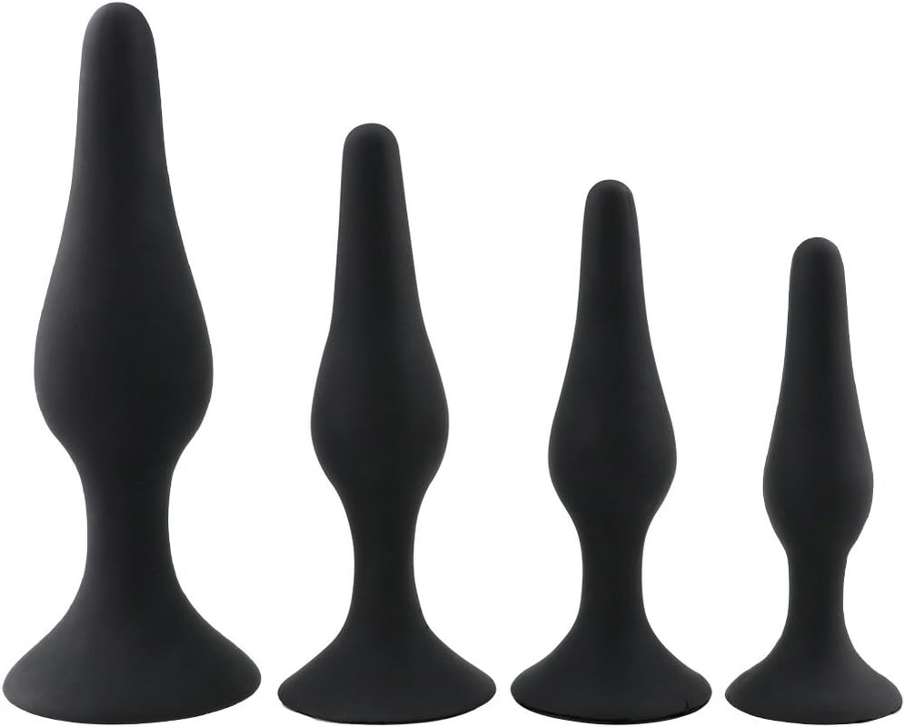 Anal Plug Trainer Anal Butt Plugs Beginners Starter Set for Women and Men Anal Dildo Beads Plugs Trainer 4 Piece Silicone Set Adult Sex Toy (Black) image number 2
