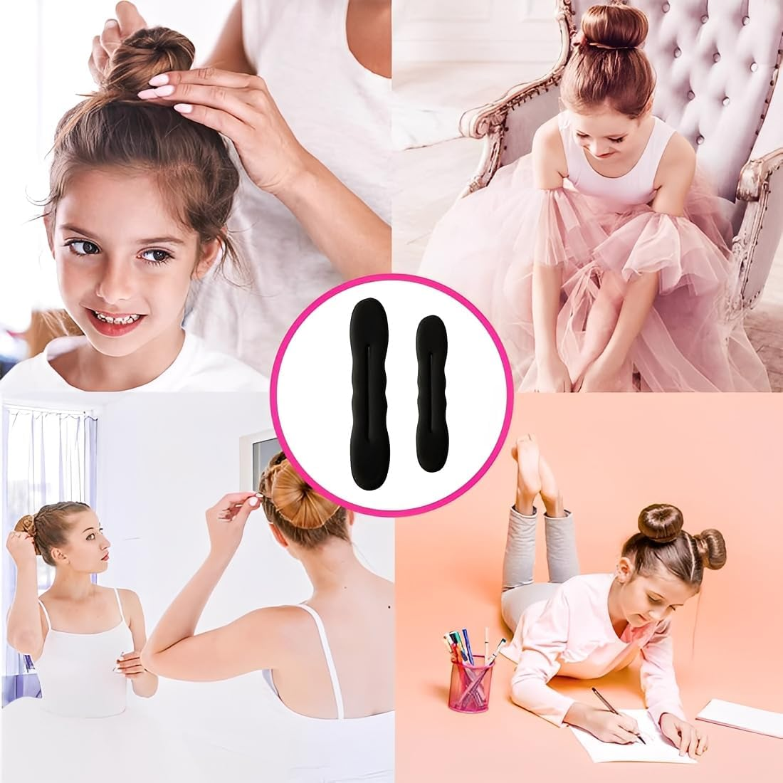 JYNVO Pack of 6 Magic Hair Buns, Bun Maker, Bun Maker, Bun Maker, Magic Hair, Hair Twist Curler Donut Tools (3 Large and 3 Small) image number 1