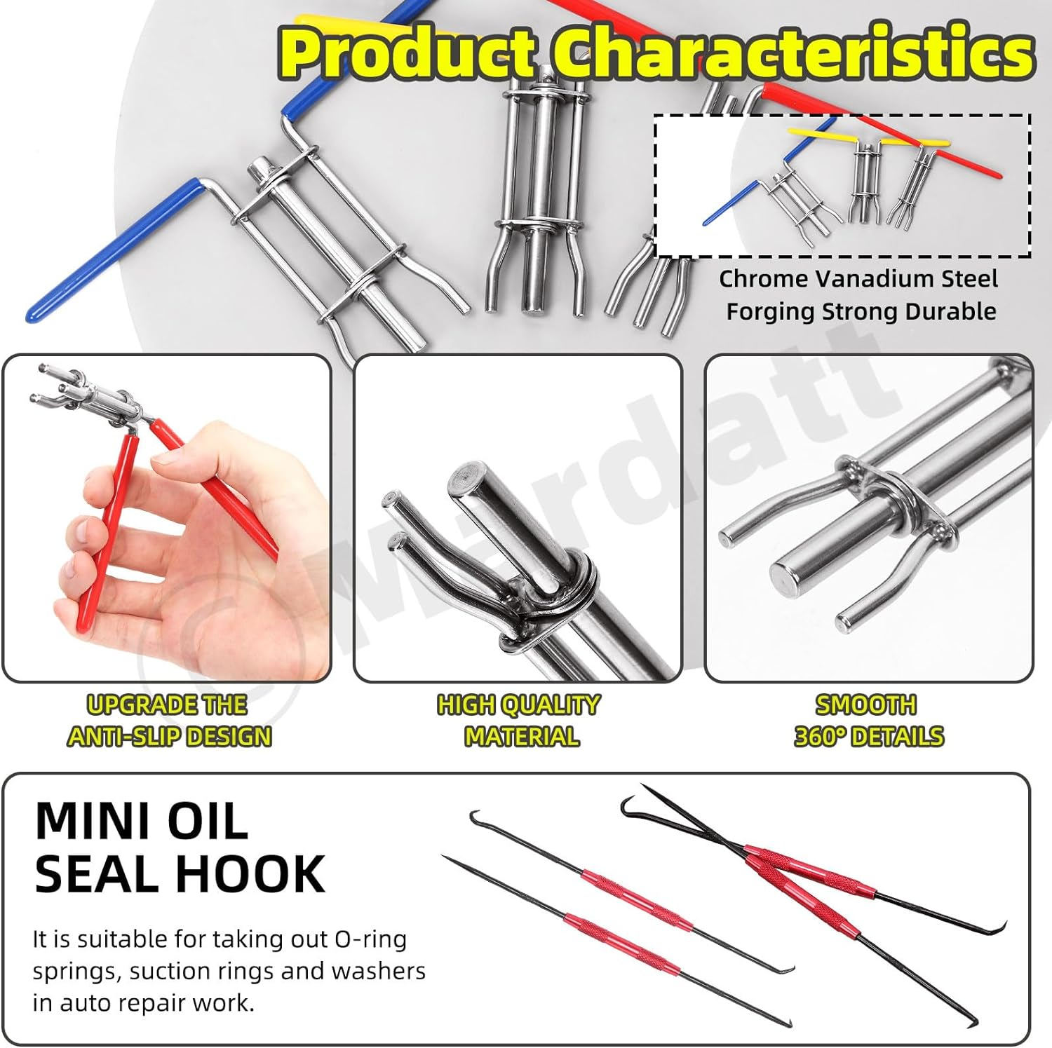 5Pcs Hydraulic Seal Installation Tools with Pick and Hook Set, 3 Sizes Cylinder Piston Rod Seal Install Tools Hydraulic U-Cup Seal Installation Tool Kit for Installing Automotive Marine image number 4