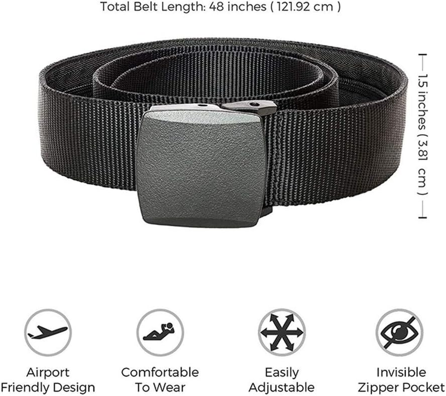 Travel Money Belt Nylon Security Unisex Hidden Money Pocket Belt Breathable Tactical Money Pouch with Plastic Buckle, Black, Travel Wallet image number 4