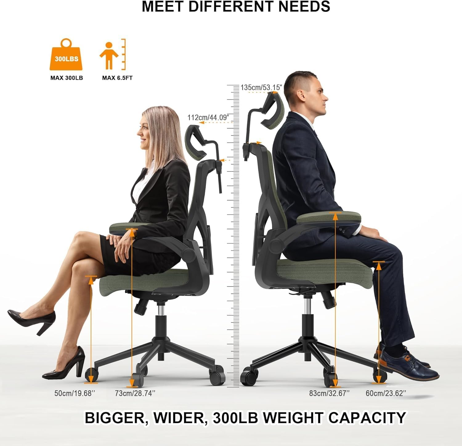 , Ergonomic Mesh Desk Chair, High Back Computer Chair- Adjustable Headrest with Flip-Up Arms, Lumbar Support, Swivel Executive Task Chair (Modern, Hunter Green) - Beige image number 2