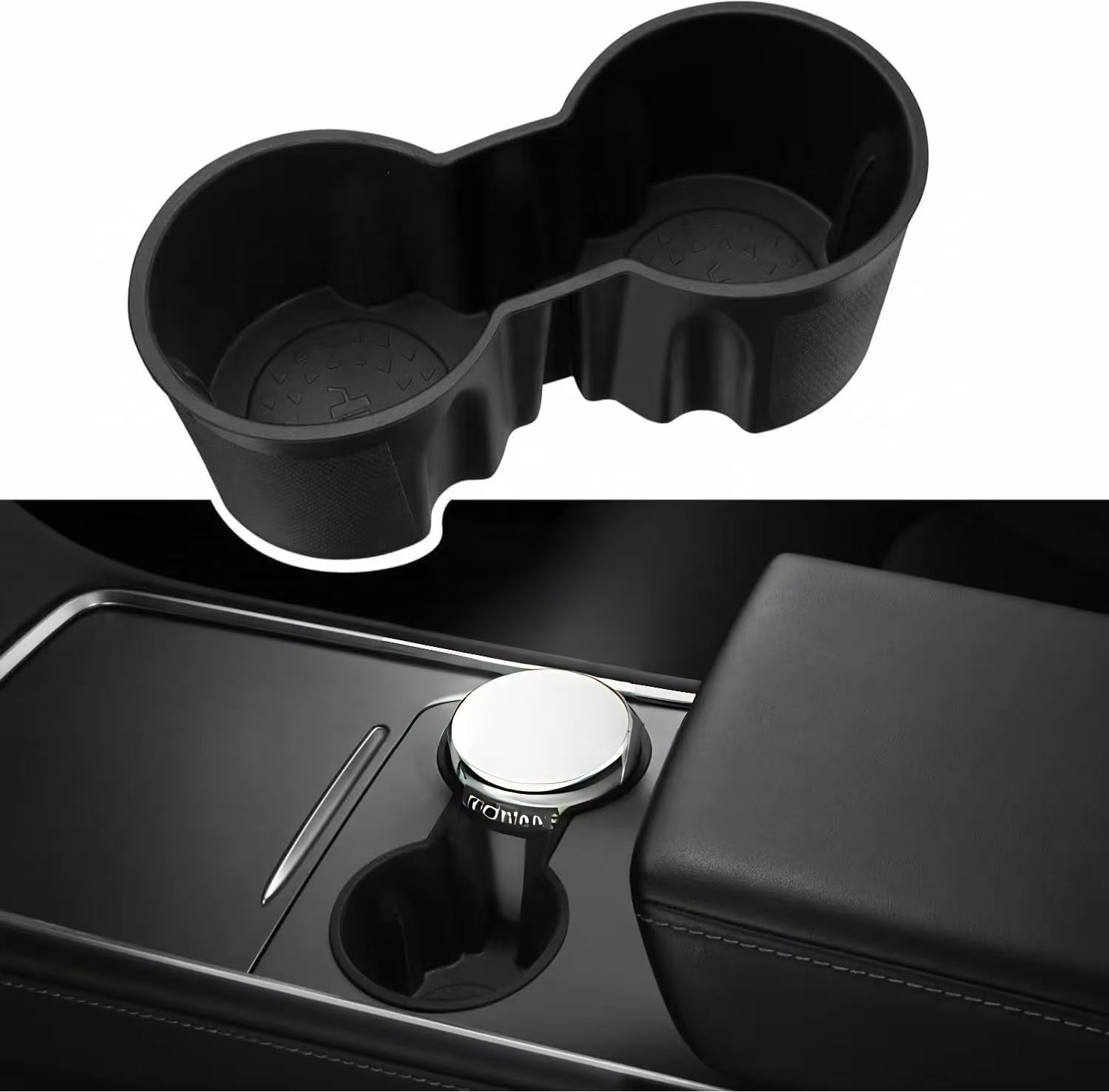 Lh-Tesla Model Y & Model 3 Center Console Cup Holder Insert - Compatible with 2021-2023 New Console Models, Black image number 2
