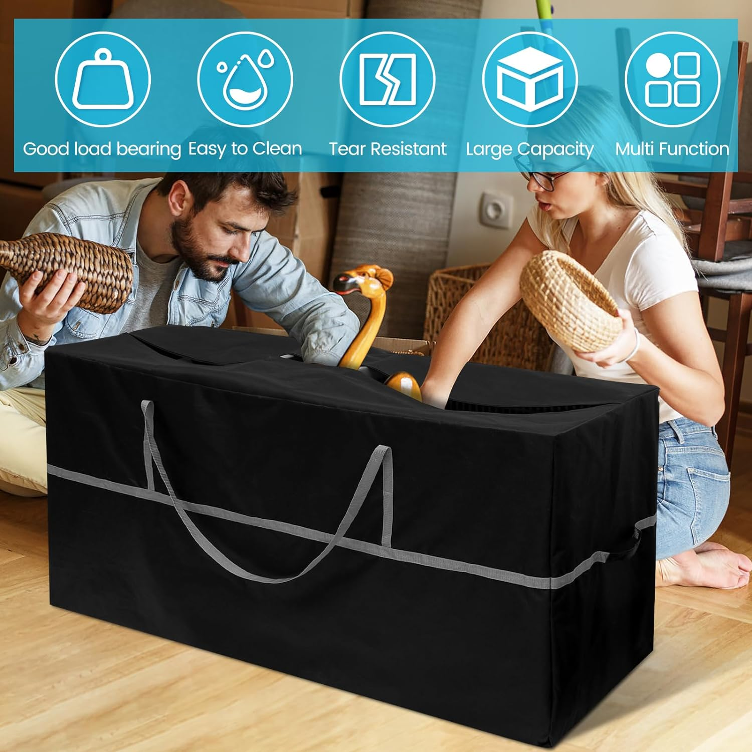 Outdoor Cushion Storage Bag, 62&times;22&times;30 Inch Outdoor Cushion Bag, 600D Oxford Furniture Storage Bag with Handle, Garden Outdoor Christmas Tree Furniture Waterproof Bag for Patio Furniture image number 1