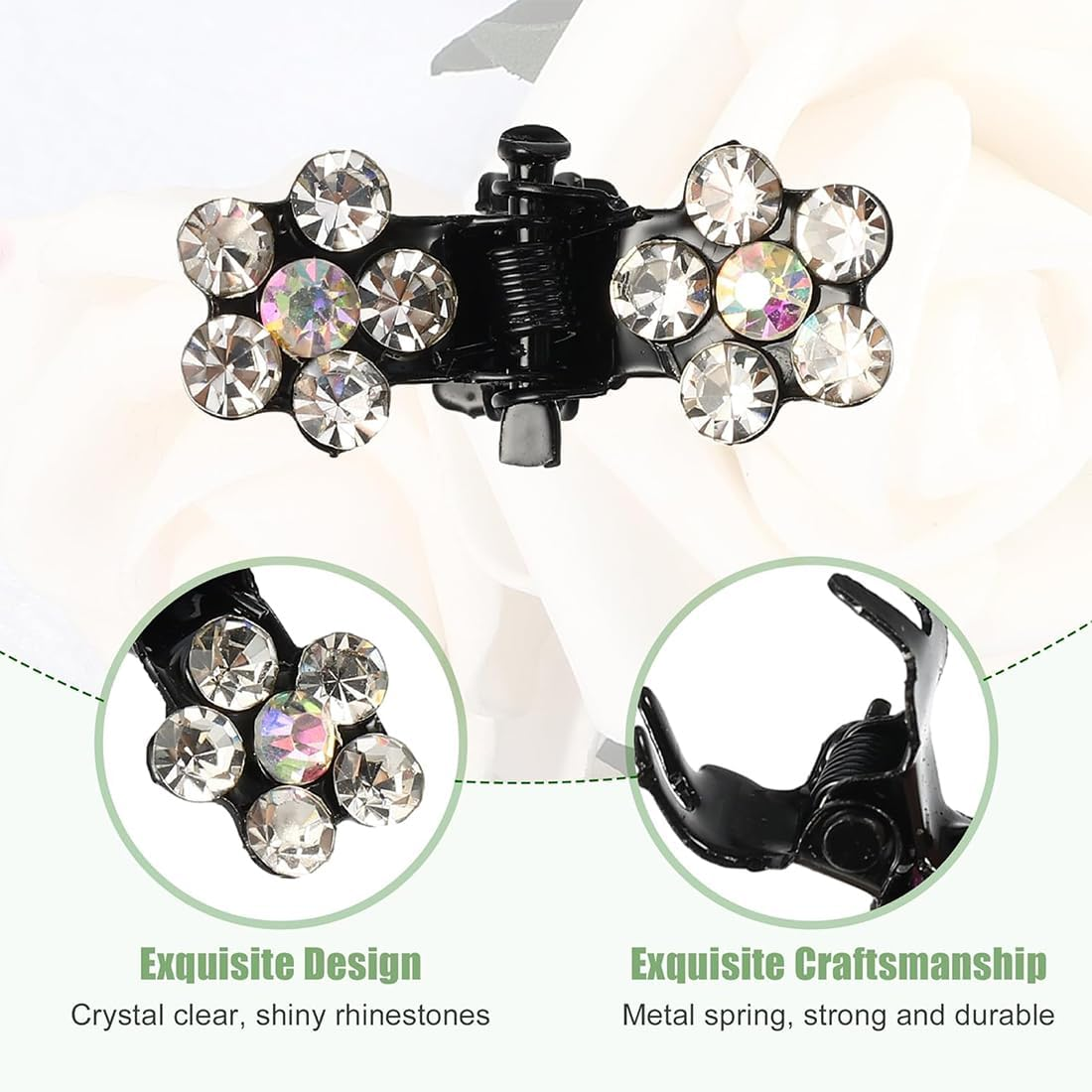 AFCJLTO Rhinestone Hair Clips Flower Clips Set of 24 Mini Claw Clips for Everyday & Festive Occasions Such as Wedding, Party & Beach Holiday - Suitable for Girls Thick Hair image number 2