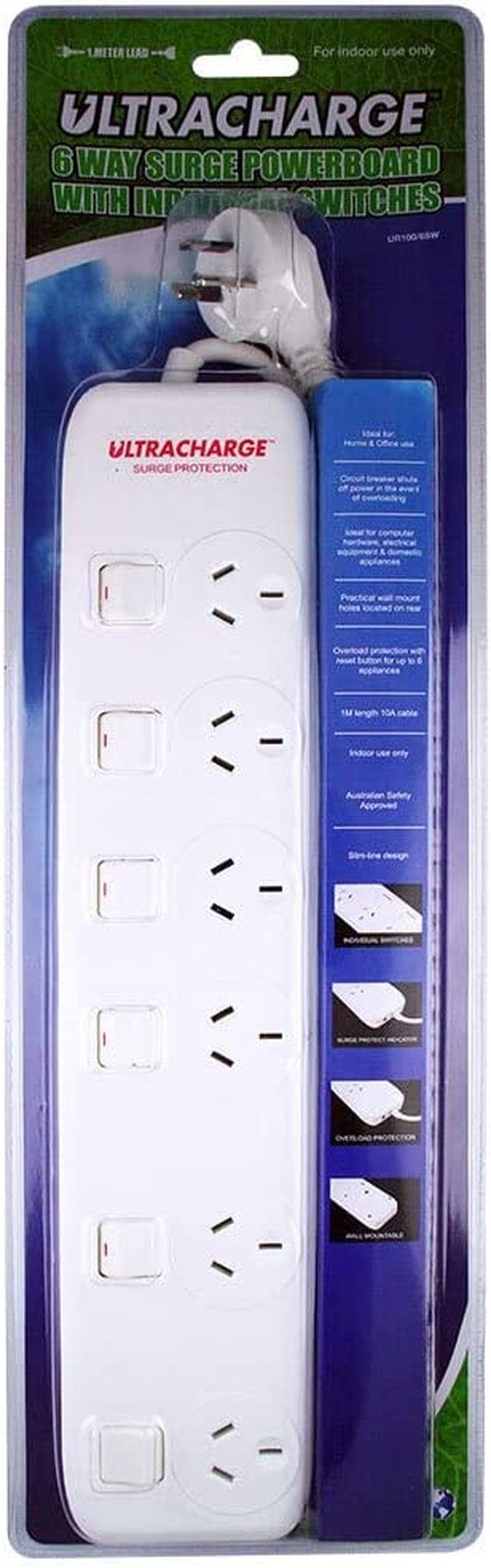 Ultracharge 6 Switch Surge Power Board, White