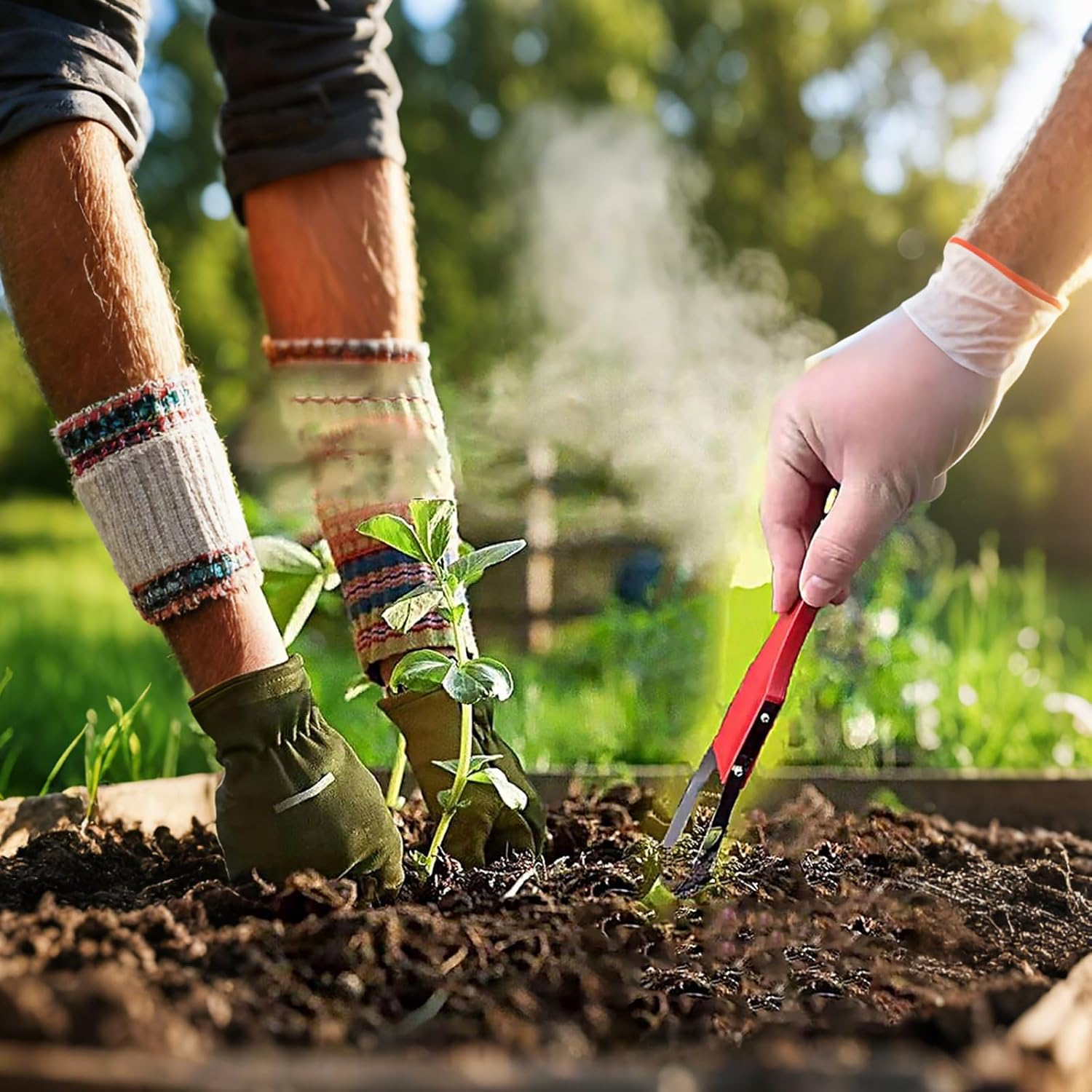 1Pcs Portable Iron Hand Loop Weeder Tool for Weeding & Soil Loosening - Red Gardening Tool with Ergonomic Design, Durable Metal Construction for Outdoor Yard Lawn Farm image number 2