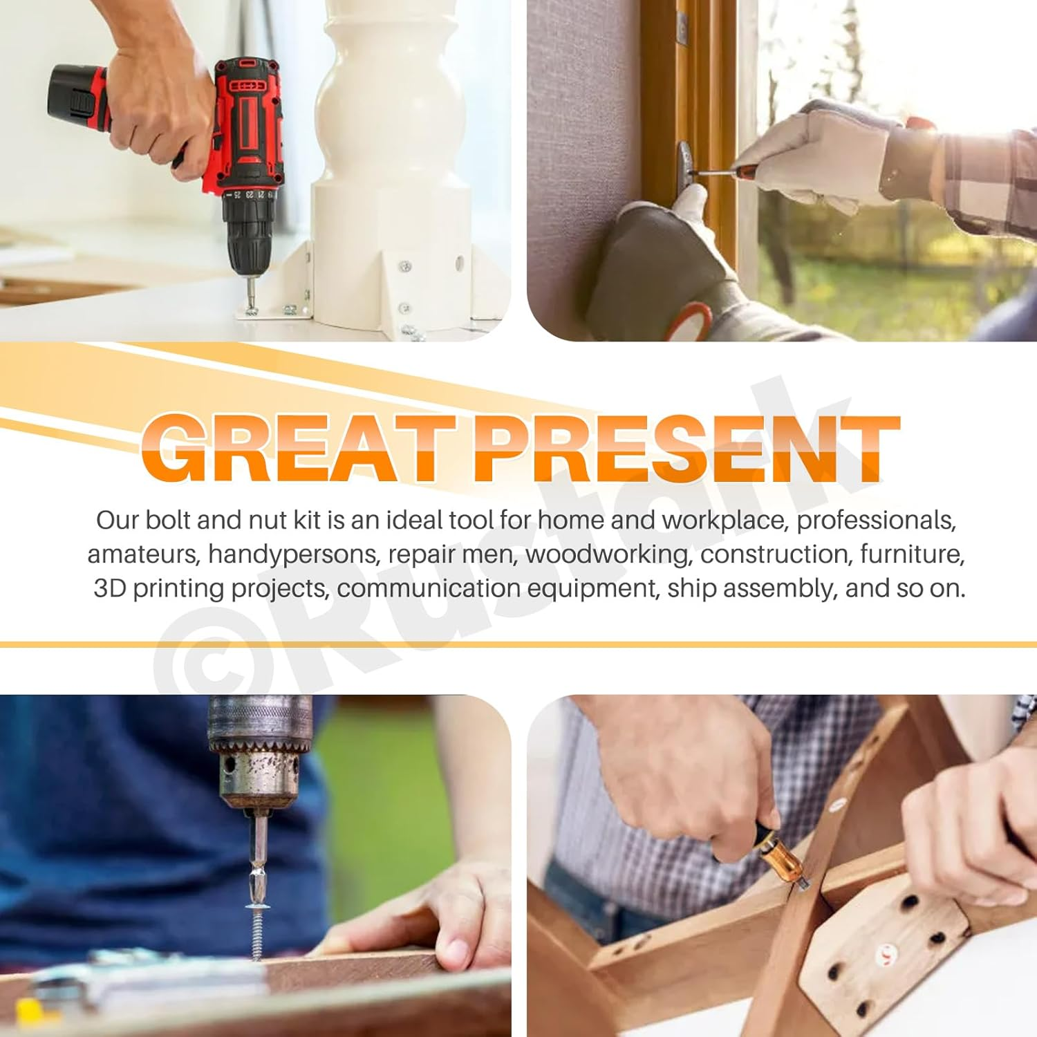 Rustark 114Pcs 6 Sizes M6 304 Stainless Steel Pan Head Phillips Machine Screws Assortment Kit Metric Screws Bolts Washers Nuts Kit Receptacles Mounting Screws for Cabinet Drawer Knob Pull Handle image number 4