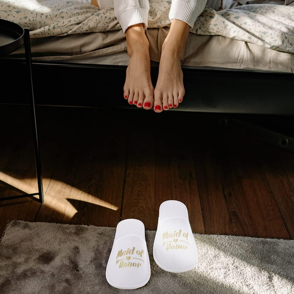 White Wedding Slippers: 2 Pairs Maid of Honor Slippers Closed Toe Spa Slippers Soft Bridesmaid Slippers Pajamas Party Bridesmaid Decor image number 2