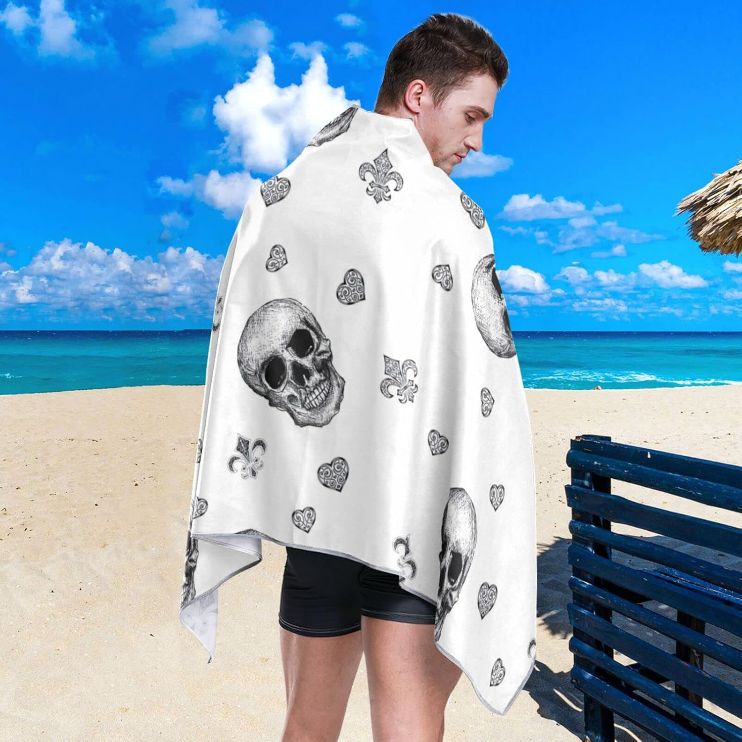 ODAWA Skulls Black Beach Towels Quick-Dry Super Absorbent Beach Blanket Pool Travel Swimming Bath Shower Towel image number 6