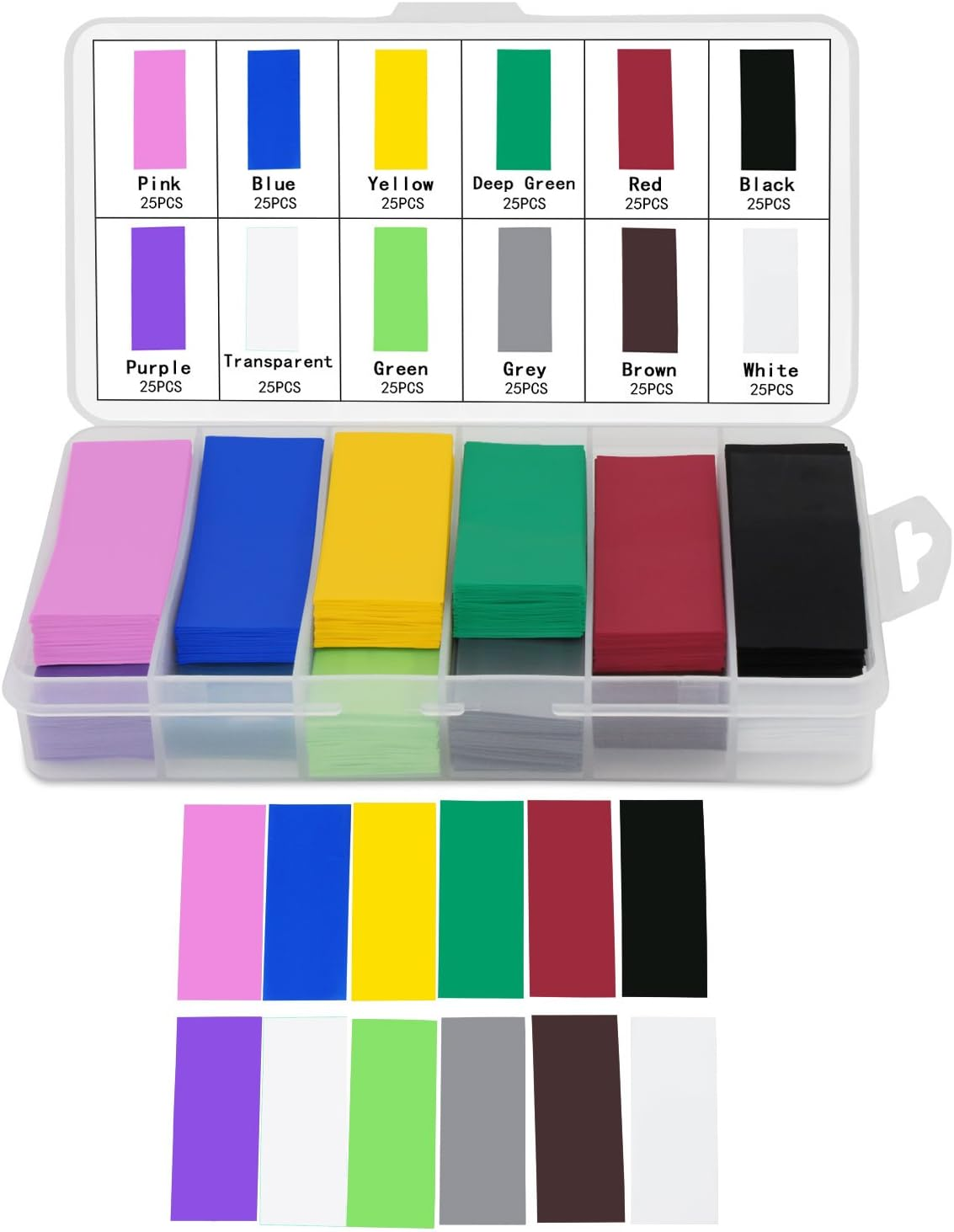 Aussel 29.5MM Width Flat PVC Heat Shrink Tubing Battery Wrap for 1X 18650 Battery 12 Colors 300PCS image number 1