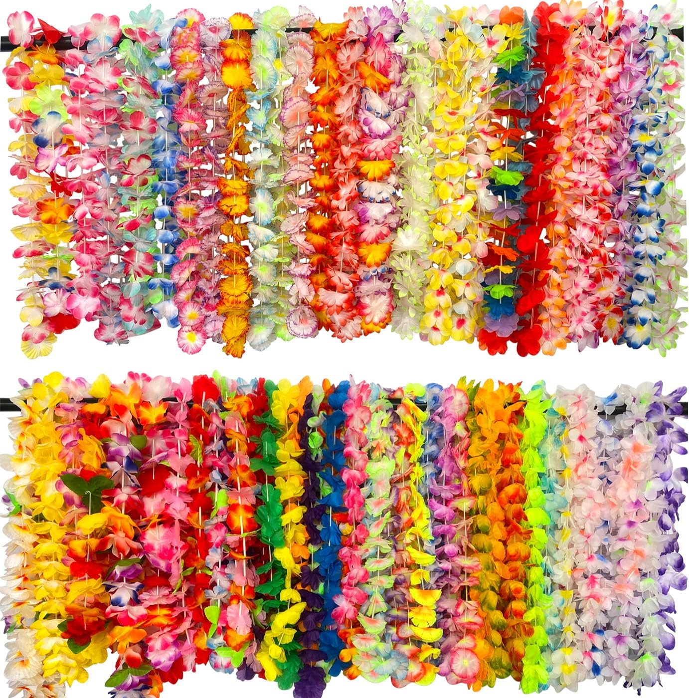 Yzoe Gzroe 100 Counts Hawaiian Leis - Silk Flower Necklace Leis for Luau Theme Party Decorations & Favors - Multicolour, No Gemstone image number 6