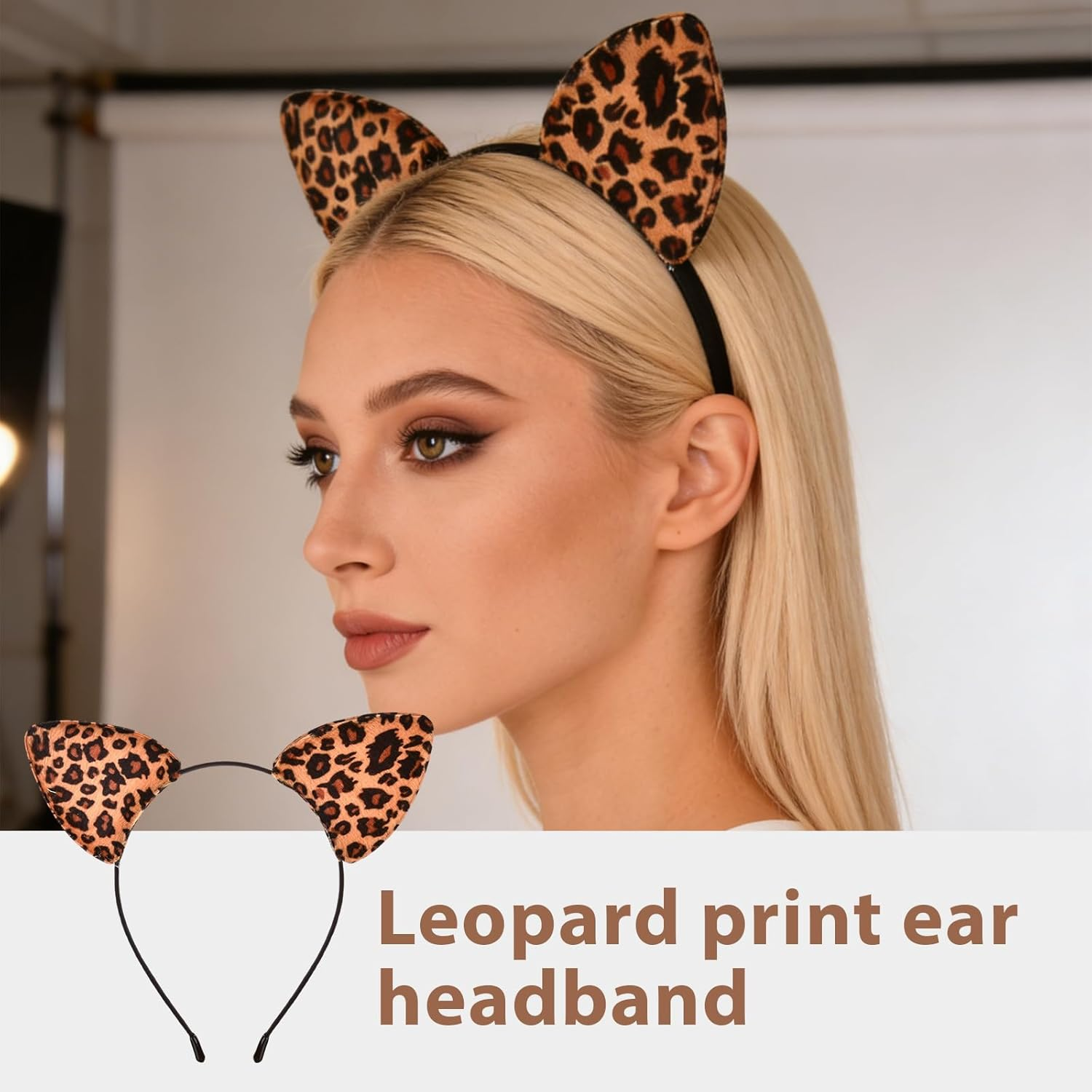 Cosblisvia 1 Pc Leopard Print Ears, Leopard Ears Headband, Leopard Costume Accessories for Women, Girls, Kids for Halloween, Dress Up, Party (Brown Black) image number 6