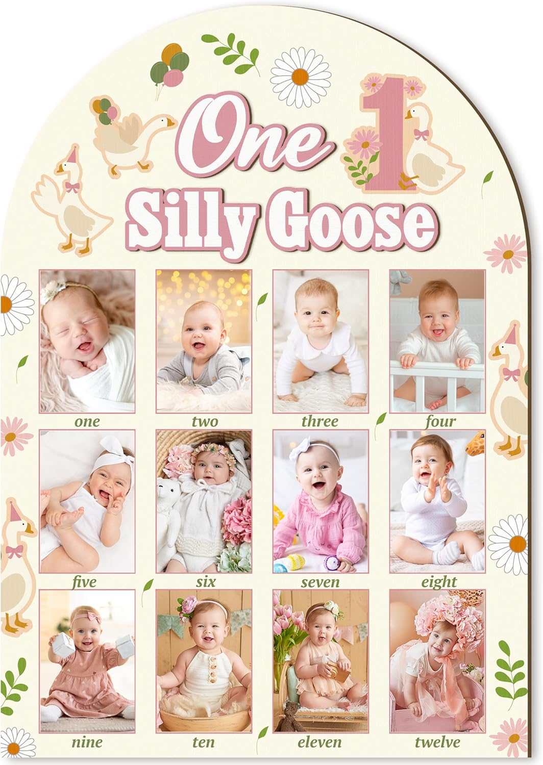 R HORSE My First Year Photo Frame Board, 3D One Silly Goose Birthday Decorations Display Wood Board, Baby First Year Picture Frame 12 Months Milestone 1St Birthday Nursery Decor Gift for Boy Girl image number 3