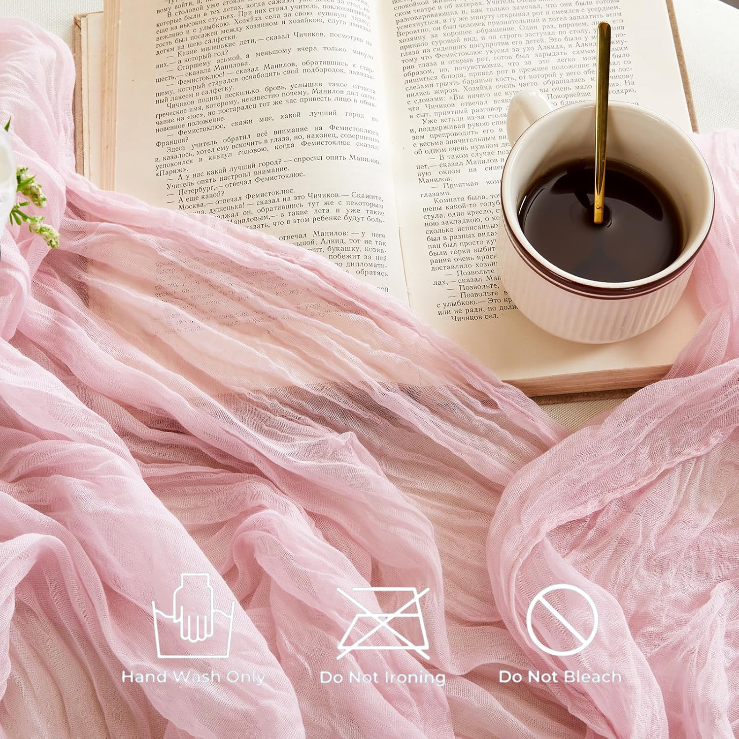 Dusty Pink Table Runner Cheesecloth 2 Pack 10FT Boho Gauze Table Runner 35X120 Inch Rustic Cheese Cloth for Wedding Valentines Party Romantic Table Decoration., Auzszq-90X300-20-2P image number 1