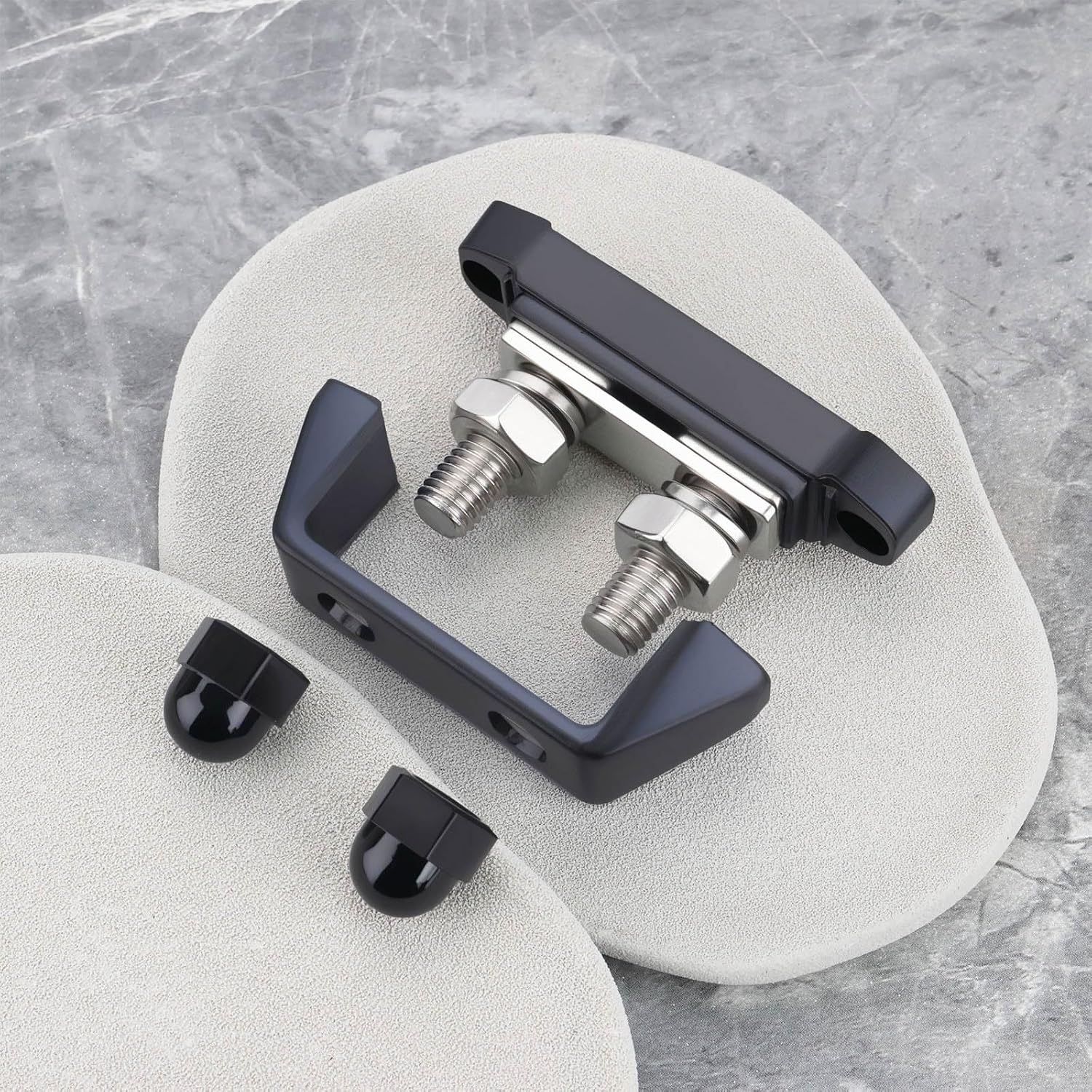 Emagtech 2Pcs M10 Dual Stud Bus Bars 3/8" Power Distribution Block Dual Power Stud Busbar Terminal Junction with Screws for Car Marine Boat Red and Black image number 1