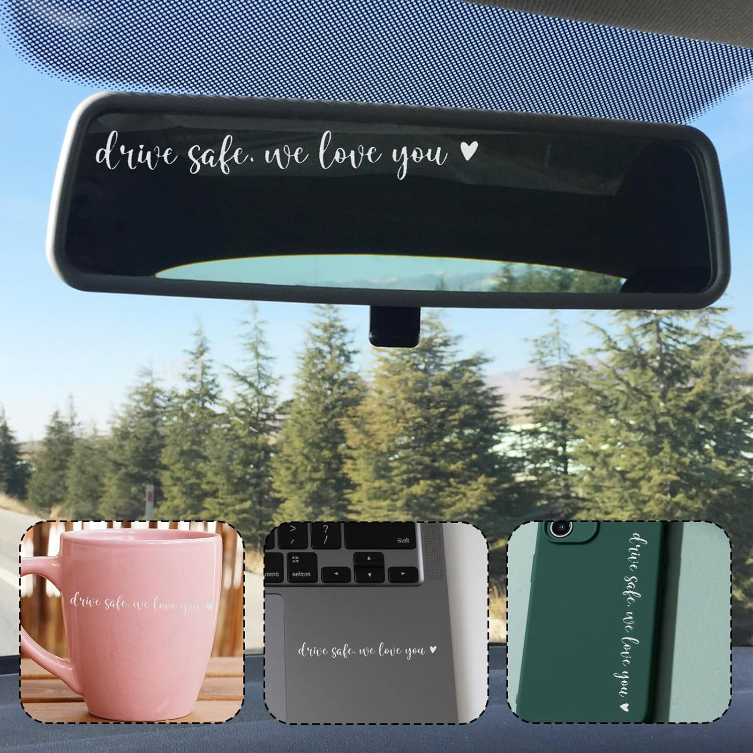 3Pcs Drive Safe We Love You Mirror Sticker, Car Rearview Mirror Decal Safe Driving Stickers Funny Auto Vinyl Window Decals for Men Women (White) image number 5