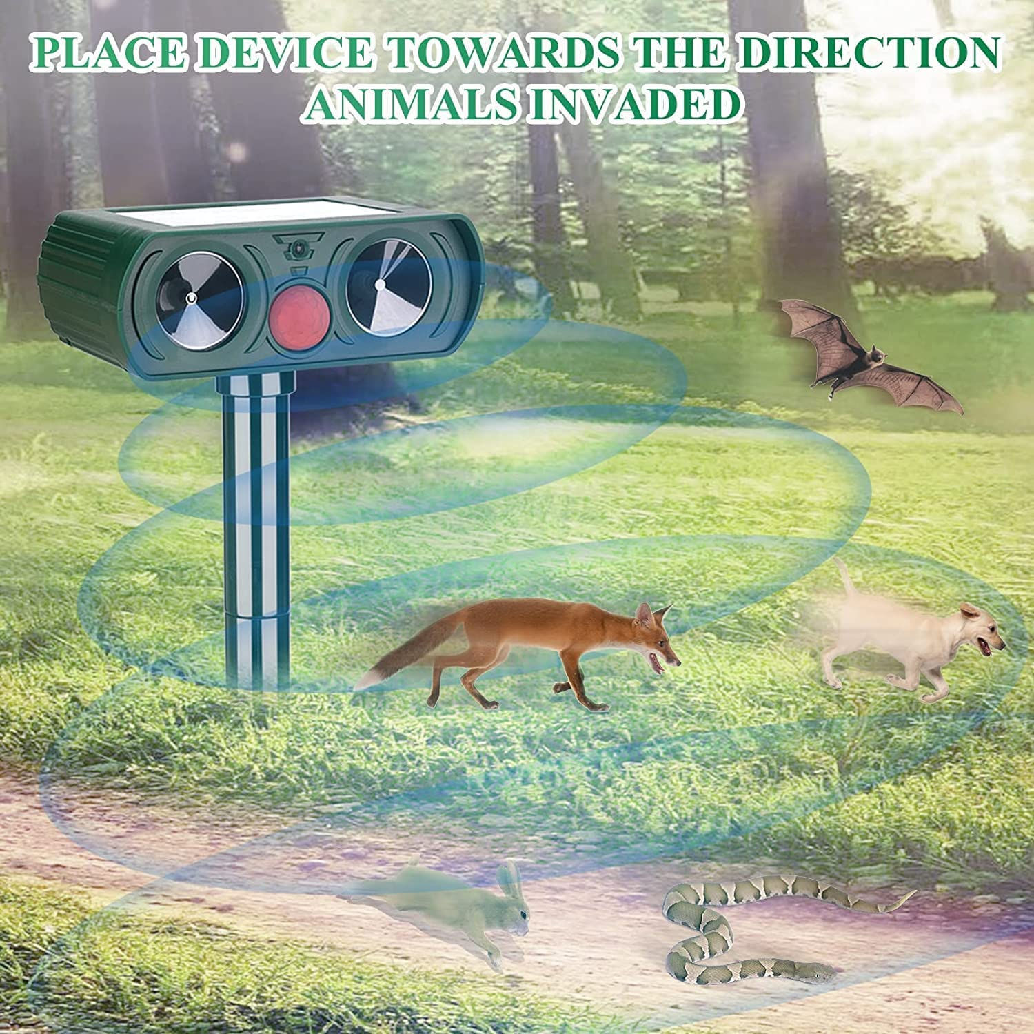 Lubatis 2 Pack Animal Repellent Outdoor Solar Animal Repeller Ultrasonic Pest Repeller Deterrent to Keep Rat, Squirrel, Deer, Raccoon, Skunk, Rabbit, Dog, Cat Away image number 6