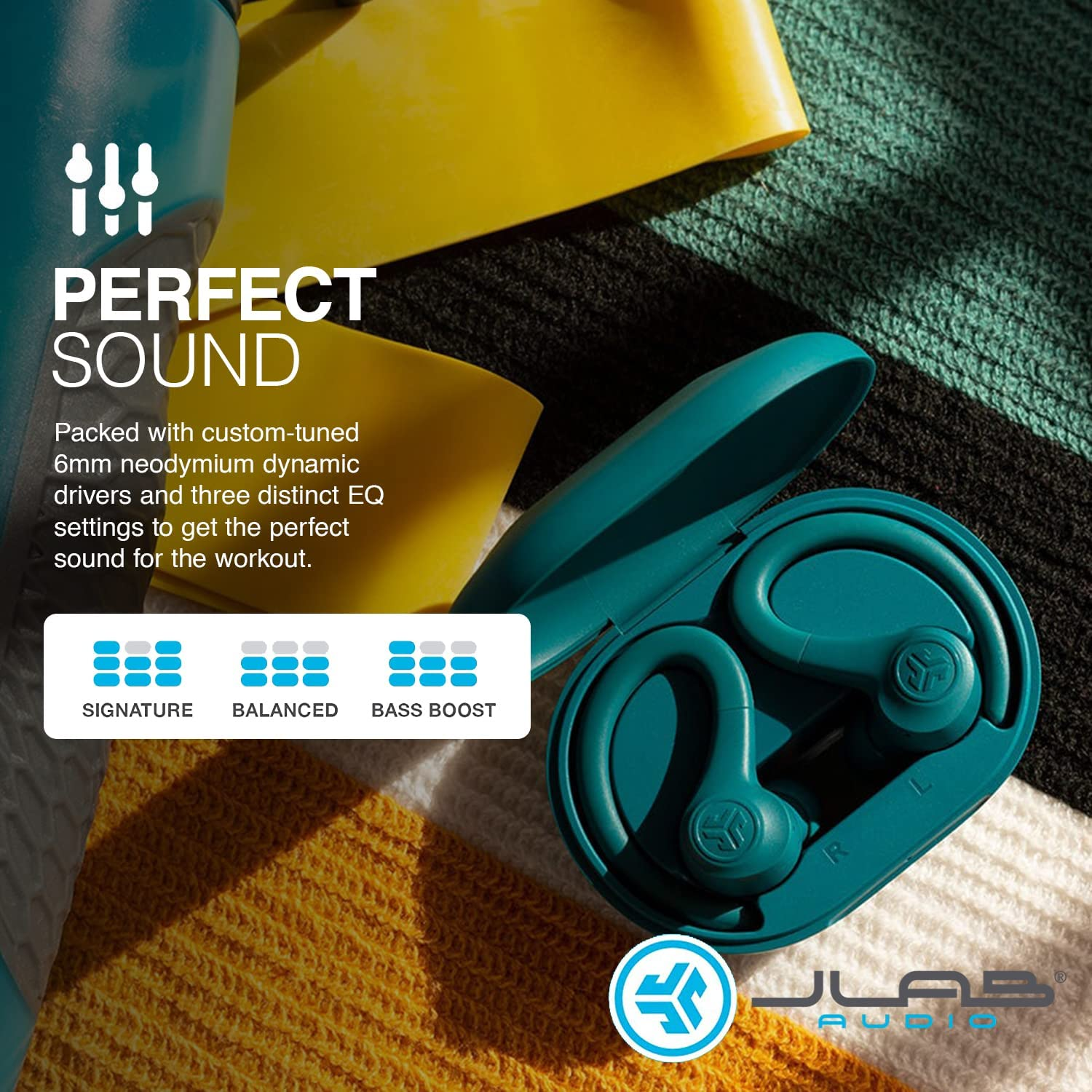 Jlab Go Air Sport, Wireless Workout Earbuds Featuring C3 Clear Calling, Secure Earhook Sport Design, 32+ Hour Bluetooth Playtime, and 3 EQ Sound Settings (Teal) image number 2