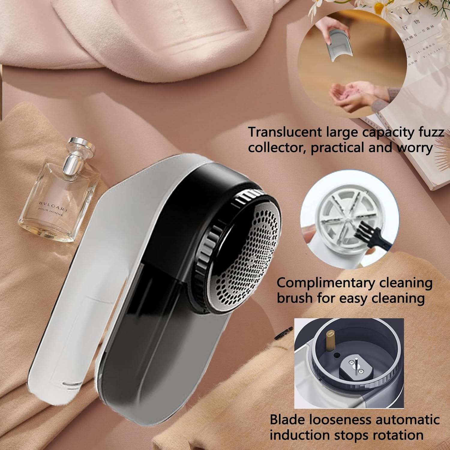 Rechargeable Electric Lint Fabric Shaver with 3 Speeds & 2 Replacement Blades,Led Display Portable Fuzz Remover for Pilling Clothes,Couch, Sweater image number 5