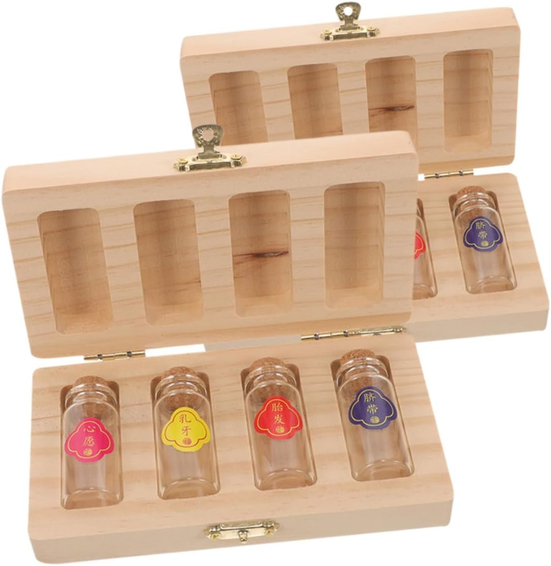 VICASKY Teeth Collection Box Fetal Hair Souvenir Newborn Keepsake DIY Wooden Box Glass Bottle for Umbilical Cord First Haircut image number 5