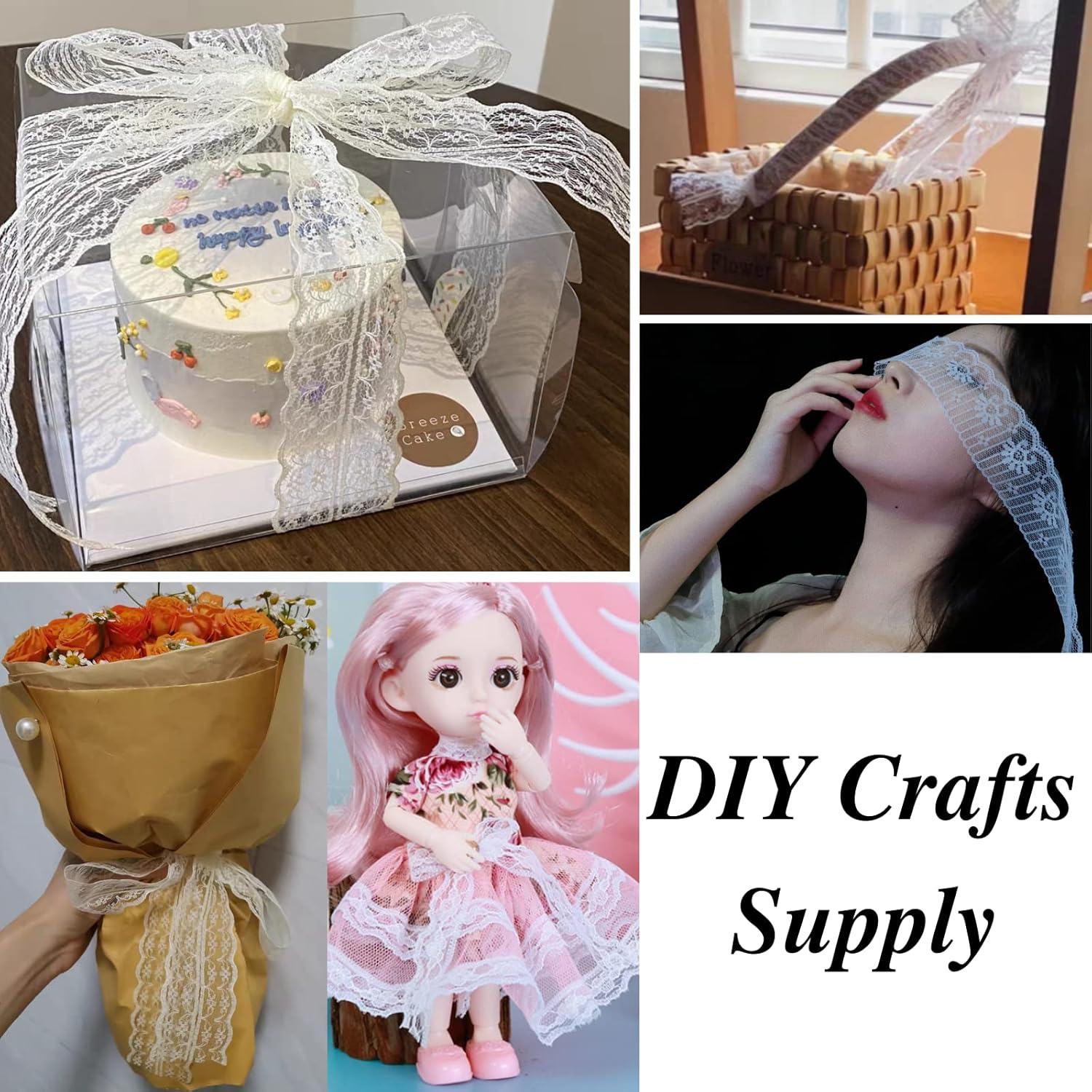 ZNZAKKA White Lace Ribbon Sewing Flower Lace Trim for Crafts Bridal Wedding Decorations, Bouquet and Gift Packaging (1.4Inch, 22 Yards) image number 1