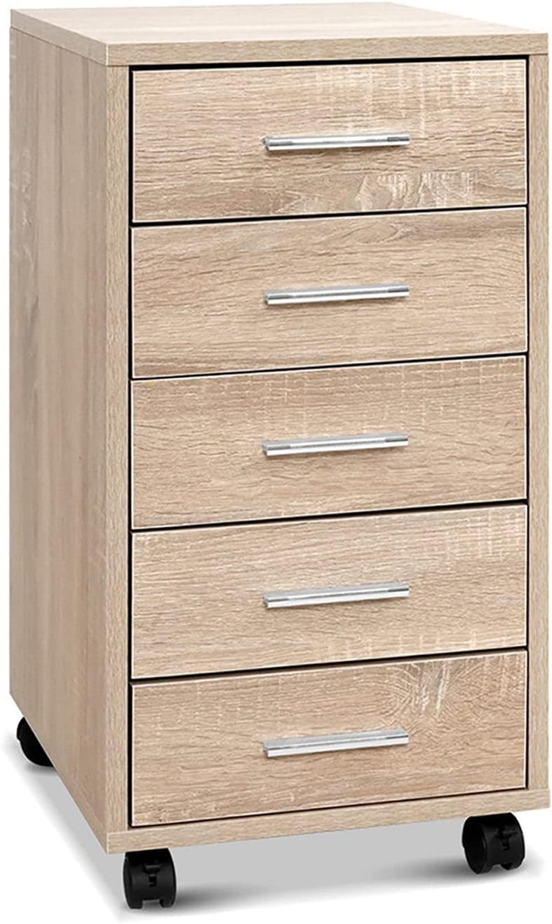 Artiss 5 Drawers Filing Cabinet, Chest of Drawer Desk File Storage Cabinets Wood Slim Locker Home Office Bedroom Furniture, with Metal Suspension Rails Anti-Scratch Beige image number 2