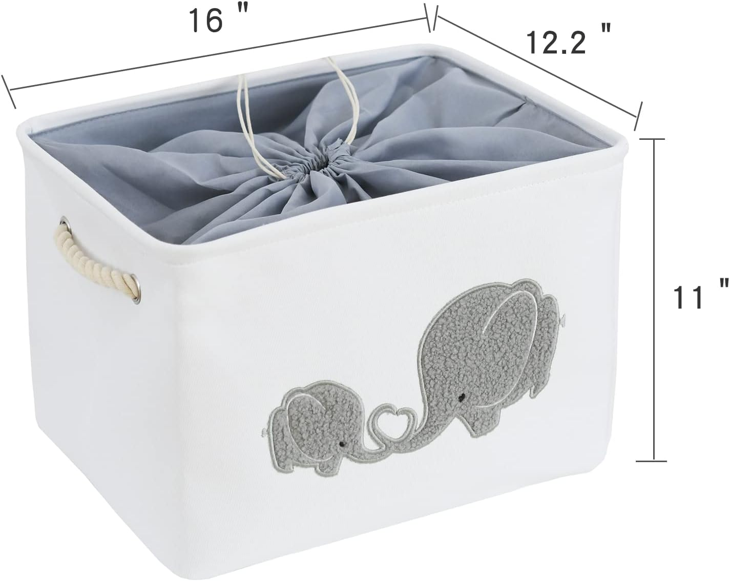 Inough Baby Gift Baskets Empty Large Storage Container Fabric Toys Basket, Elephant Toy Box with Drawstring Closure for Wipes and Diapers, Nursery Organizers Kidsroom Room, Grey Furry Elephant image number 2