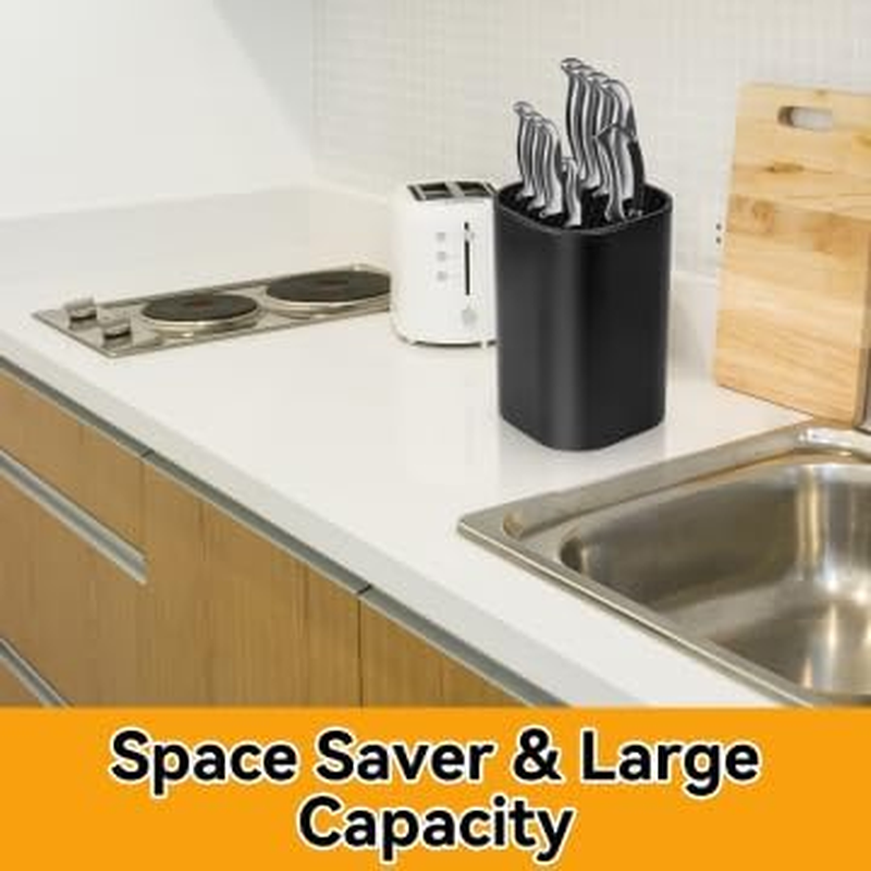 Knife Block without Knives Ninonly 2 in 1 Universal Square Knife Block for Kitchen with Scissors Slot Space Saving Detachable Knife Block Storage Holder for Protecingt Blade Easy Cleaning Black - White image number 4