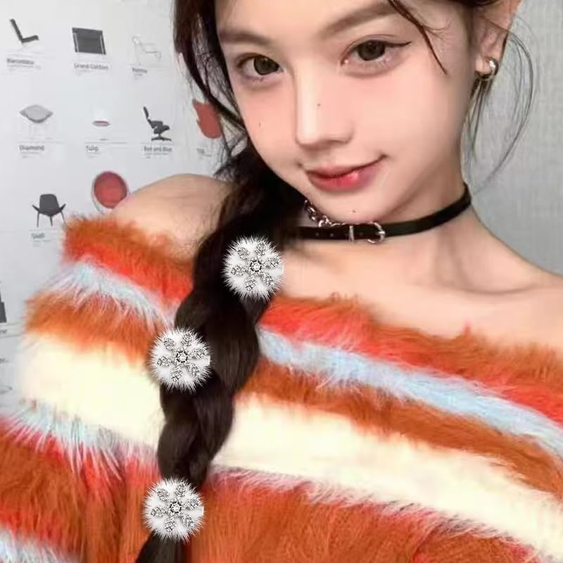 Christmas Side Hair Clips for Women Snowflake Hair Accessories for Girls Small Hair Barrettes for Fine Thin Thick Hair Xmas Fluffy Hair Clips Dance Party Hair Clip Decorative Plush Hair Clip Set 3 Pcs