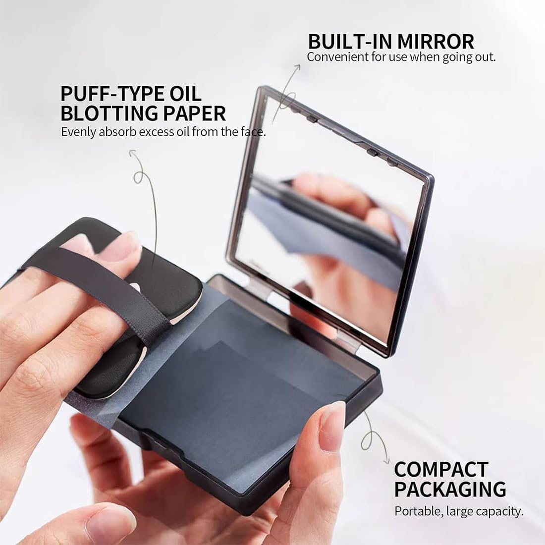 COYUN 100 Pieces Oil Control Paper, Face Blotting Paper Set with Mirror and Powder Puff, Blotting Paper for Oily Skin Care, Oil Control Paper, Blotting Paper, Oil Absorbing Leaves, Oil Blotting Paper