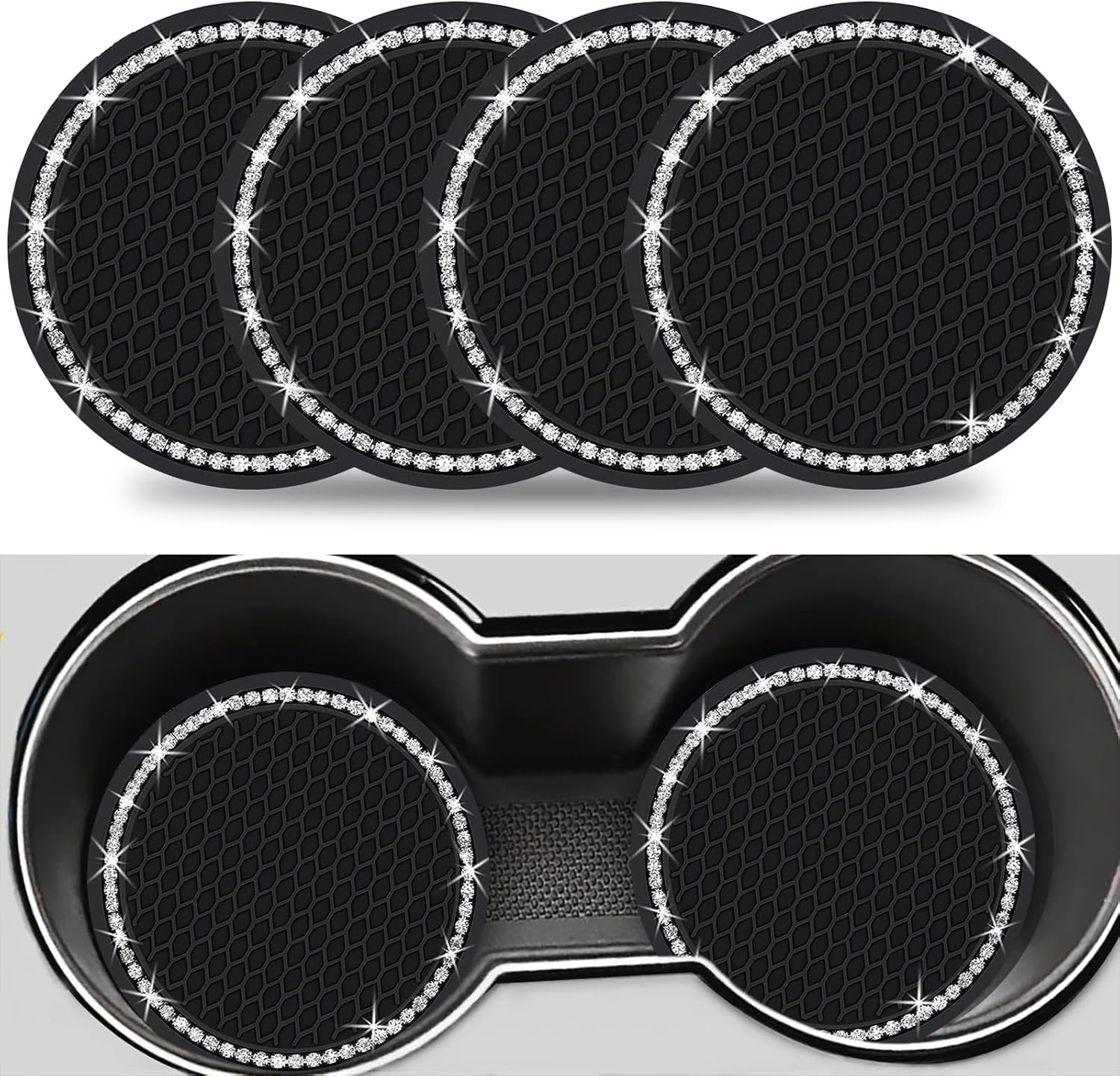 Upgraded Car Cup Holder Coaster, 4Pcs Car Cup Expanding Holder Adapter Insert Coaster Car Drink Extender Auto Interior Accessories for 2.75" Mug Cup/Bottle Mat