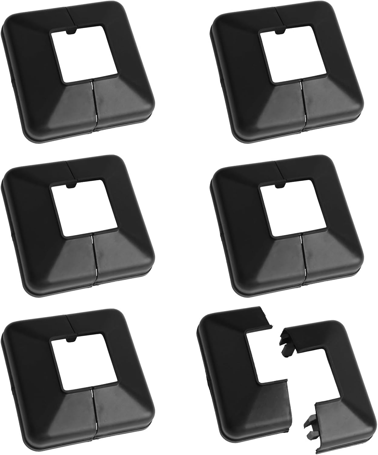 UFURMATE Post Base Cover, 6Pcs 50X50Mm Plastic Post Base Cover Plates Black Decorative Split Post Skirt Cover Square Railing Base Cover for Stair Handrail Fence