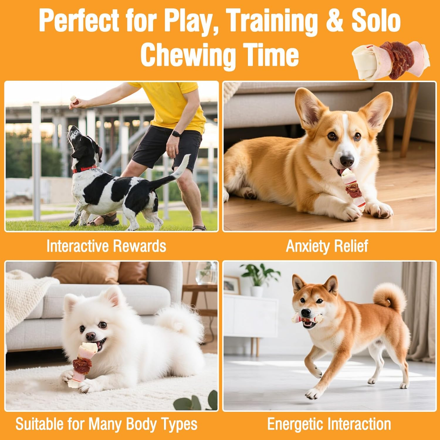 Duck Wrap Knotted Rawhide Bones, Long - Lasting Beefhide Dog Treats for Small to Large Dogs Training Treats, Real Duck Wrap Rawhide Promotes Dental Health 4.3" Pack of 5 7.05 Oz（200G） image number 1