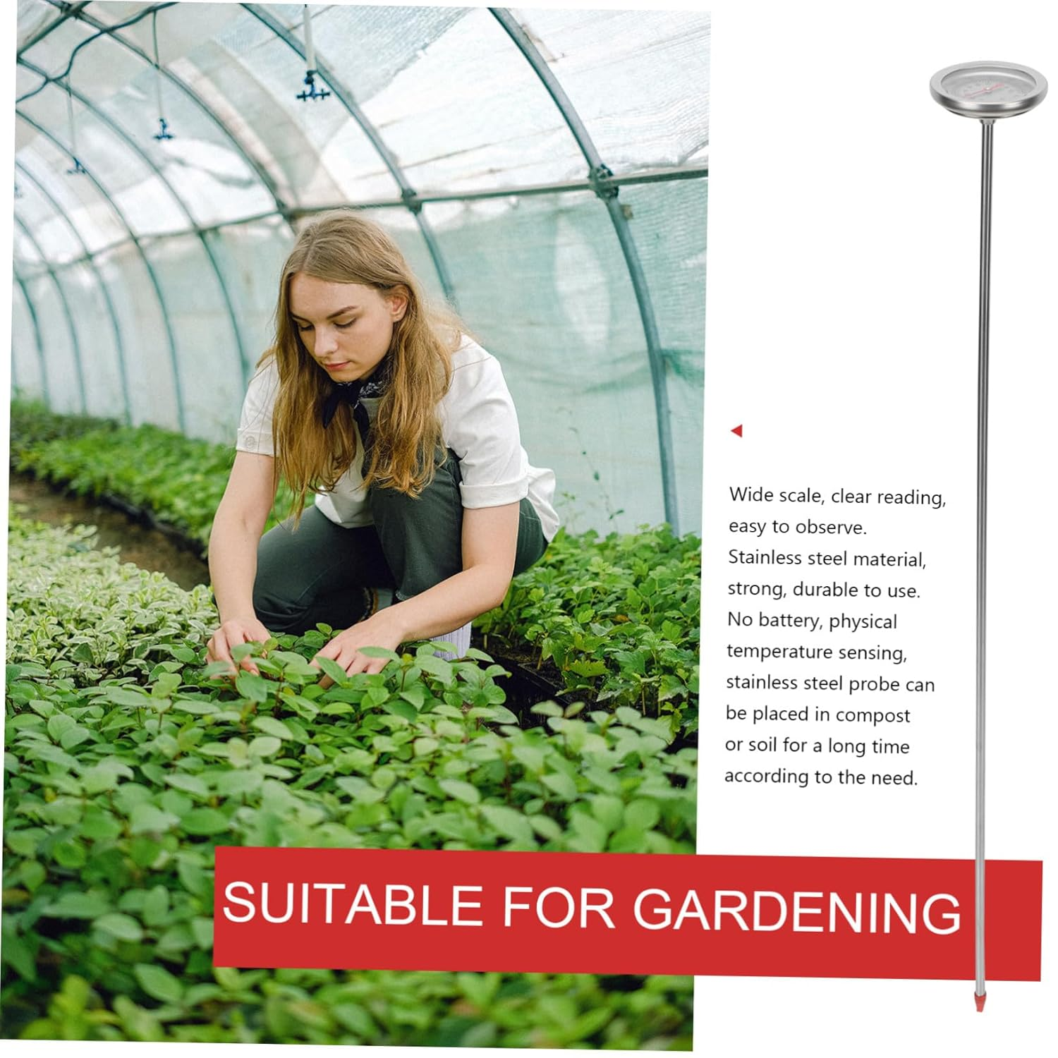 STAHAD Stainless Steel Soil Thermometer Long Probe 50Cm Compost Temperature Sensor for Gardening and Backyard 10 to 100&deg;C/0 to 220&deg;F Temperature Measuring Tool image number 5